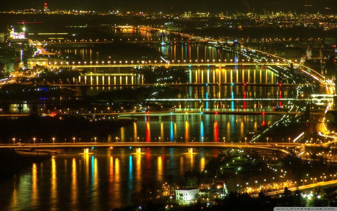 Lights at Danube, Vienna HD desktop wallpaper, Widescreen, High