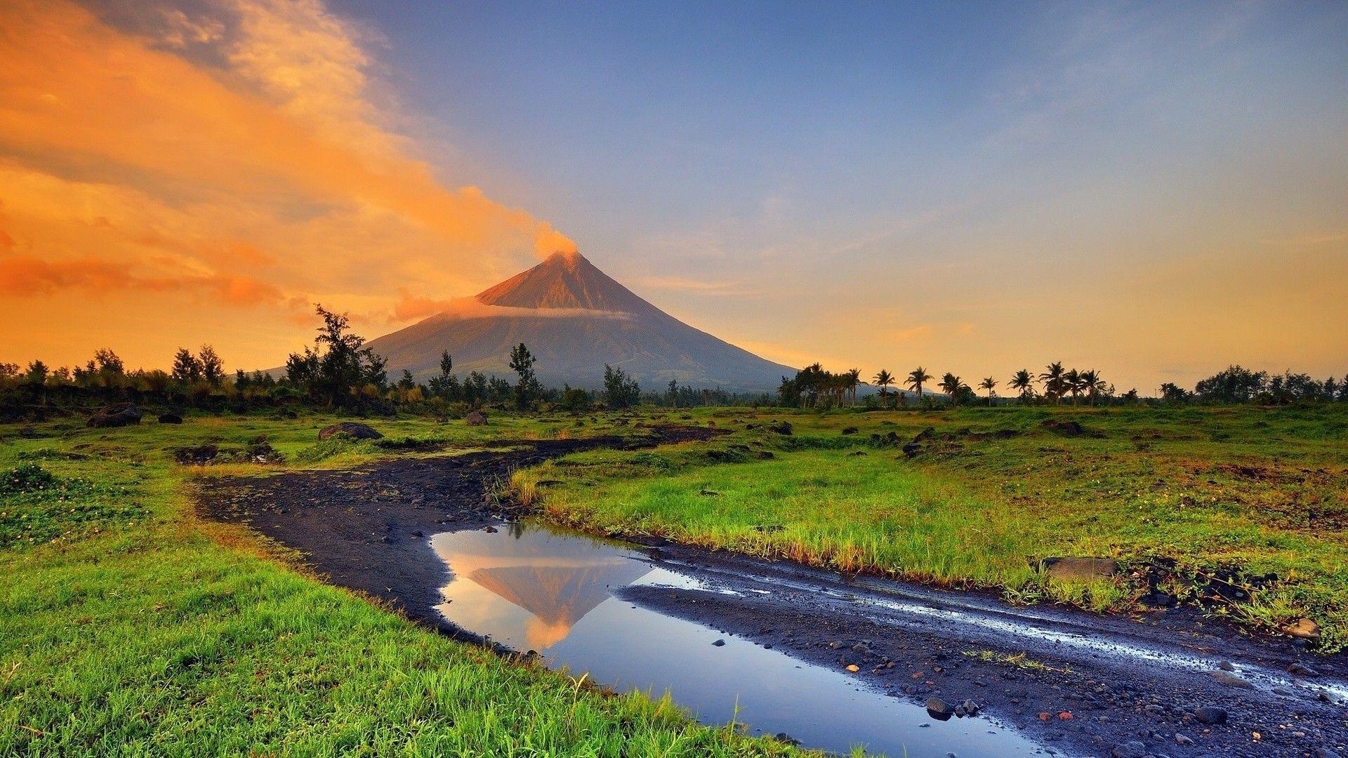 landscape, Volcano, Stream, Smoke, Philippines Wallpaper HD