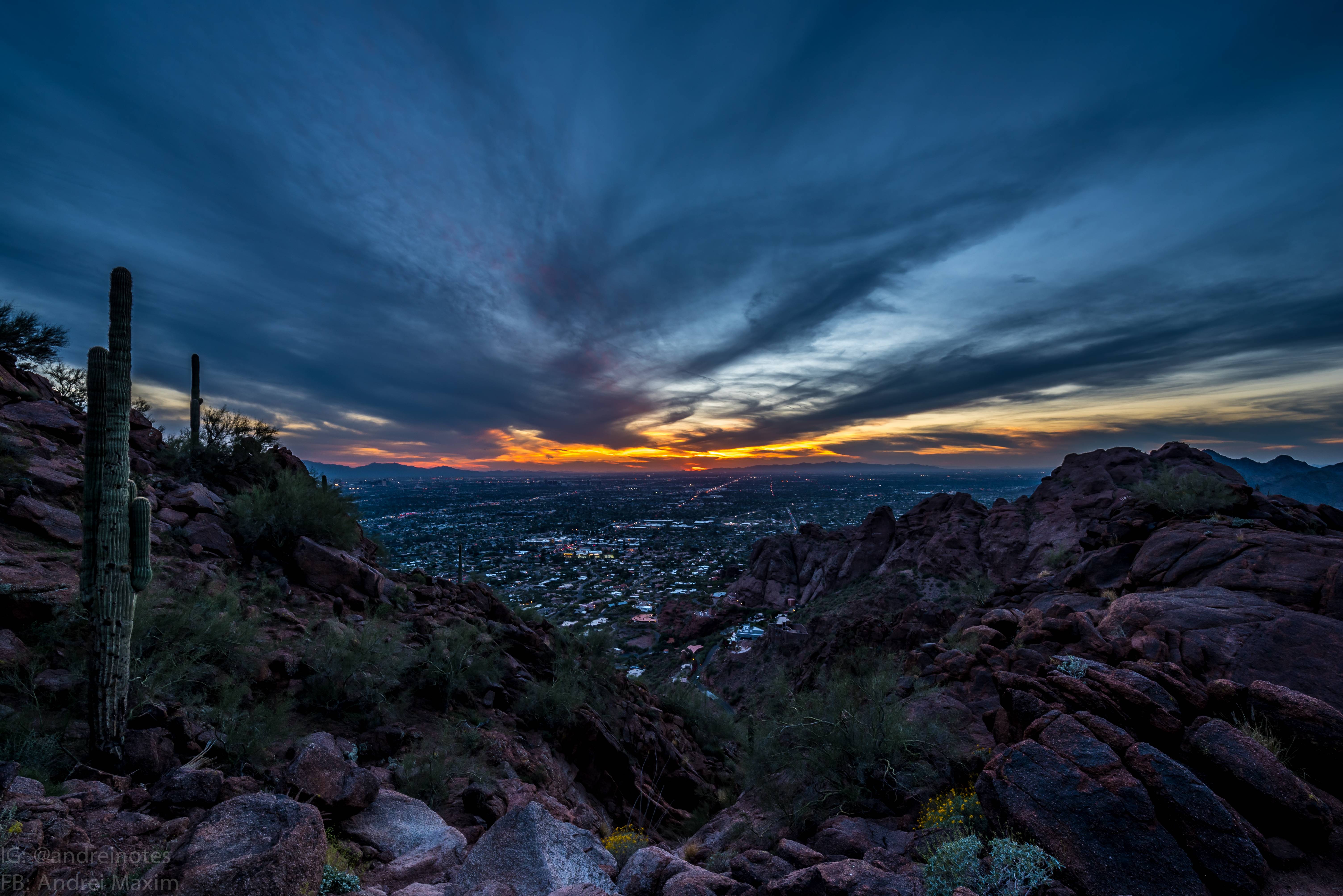 Sunset tonight at the Camelback mountain, Phoenix, Arizona