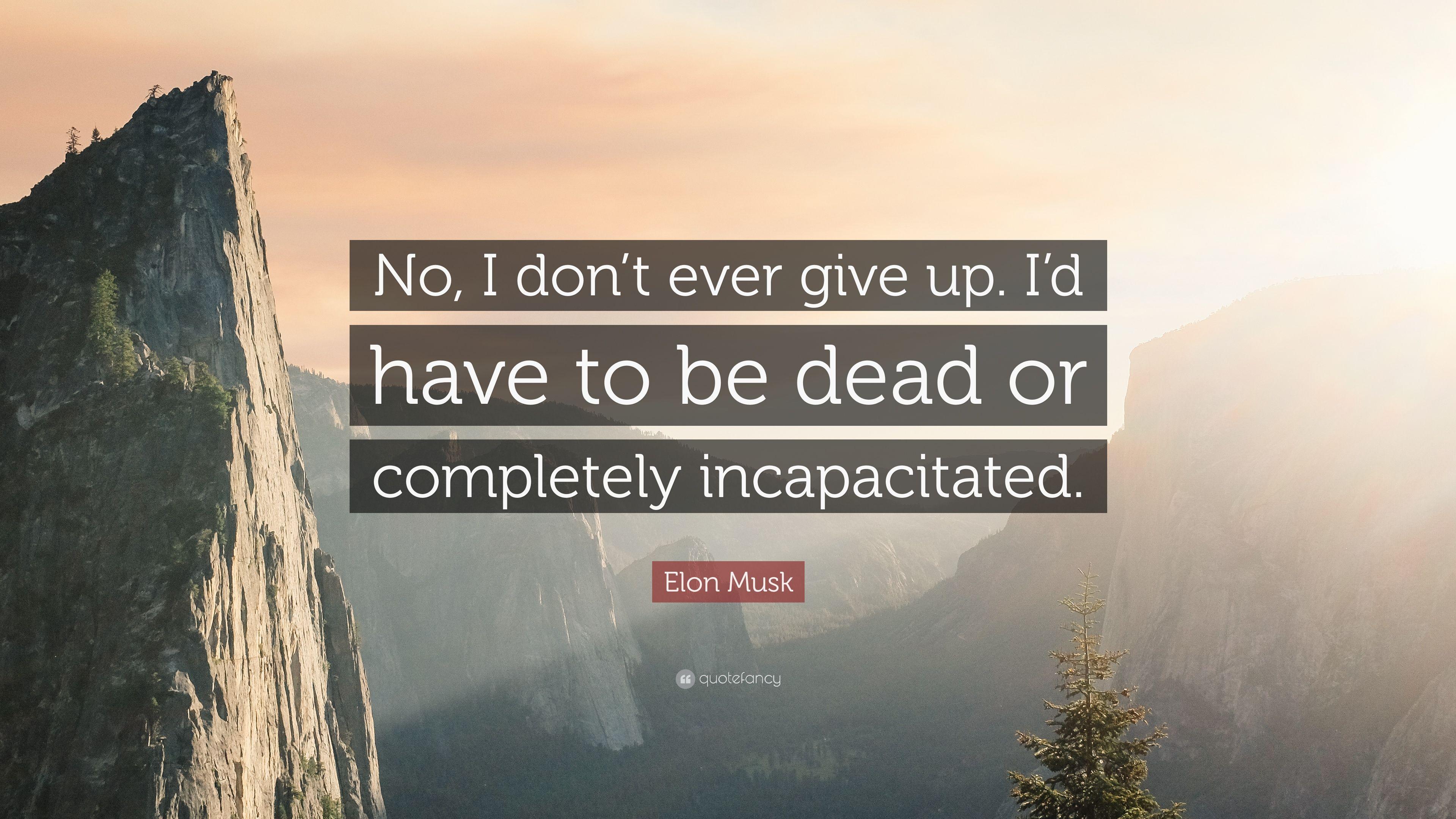 Elon Musk Quote: “No, I don't ever give up. I'd have to be dead or
