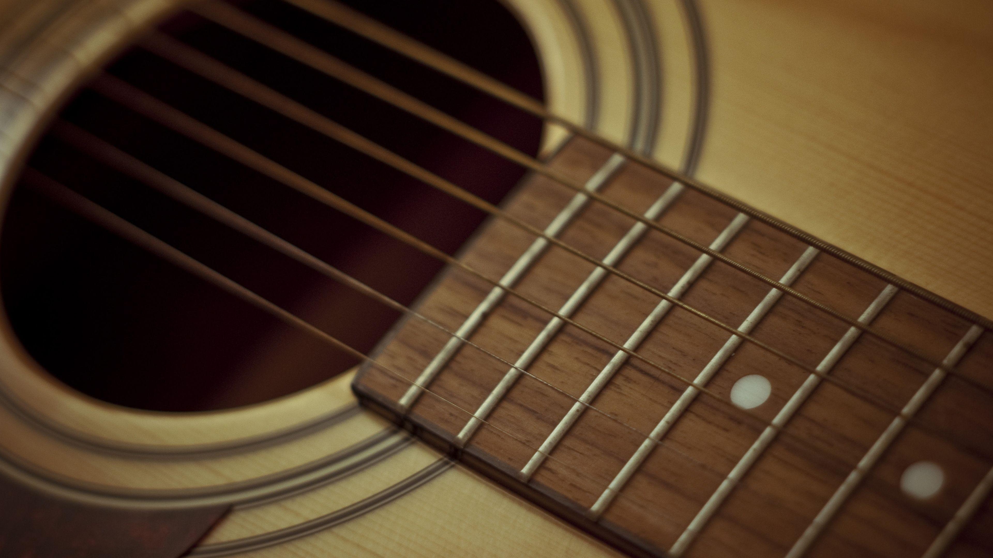 Download Wallpaper 3840x2160 Guitar, Strings, Metal, Wood 4K Ultra