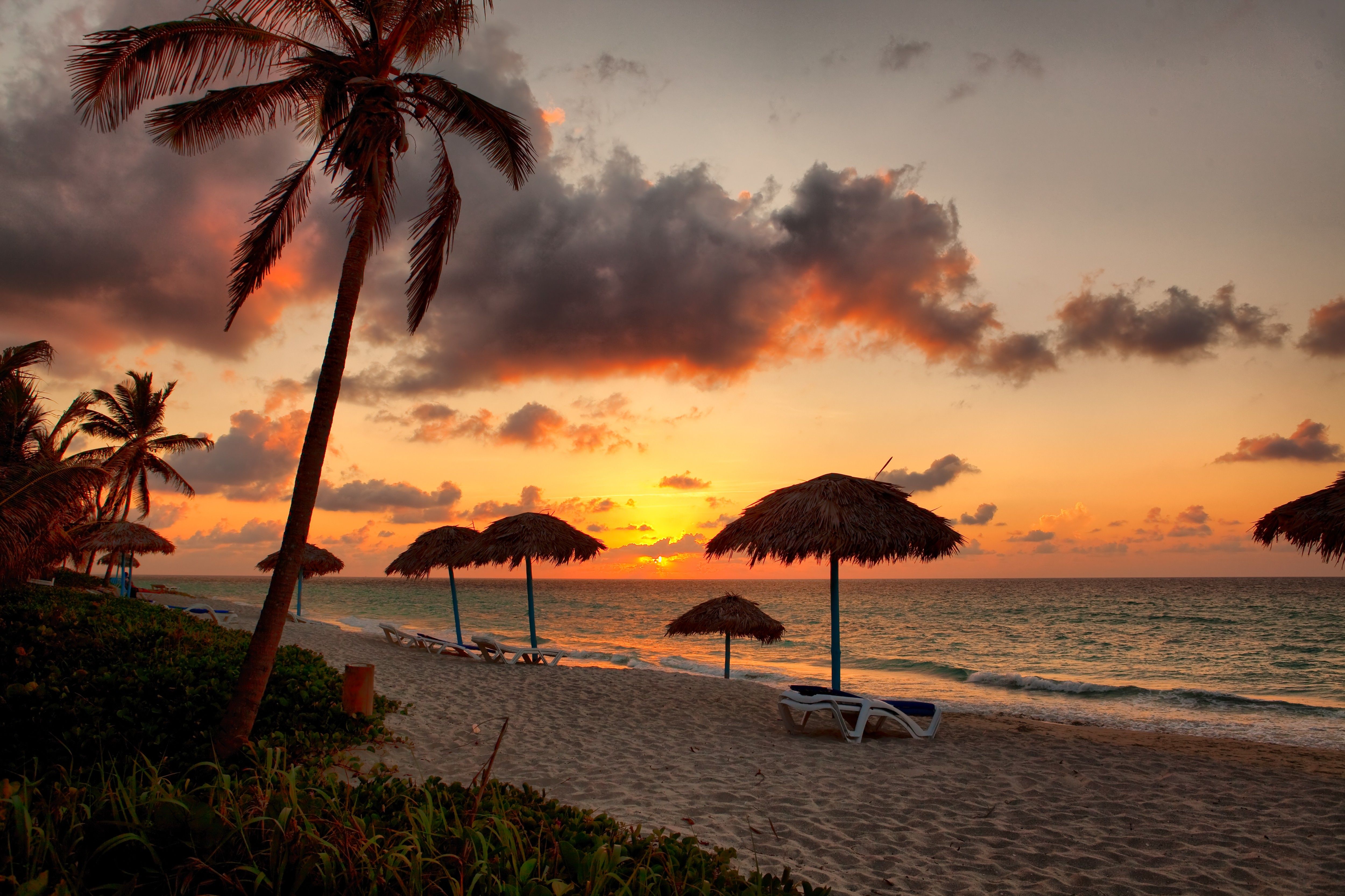 Wallpaper varadero, beach, sunset, cuba, clouds, vacations, palm