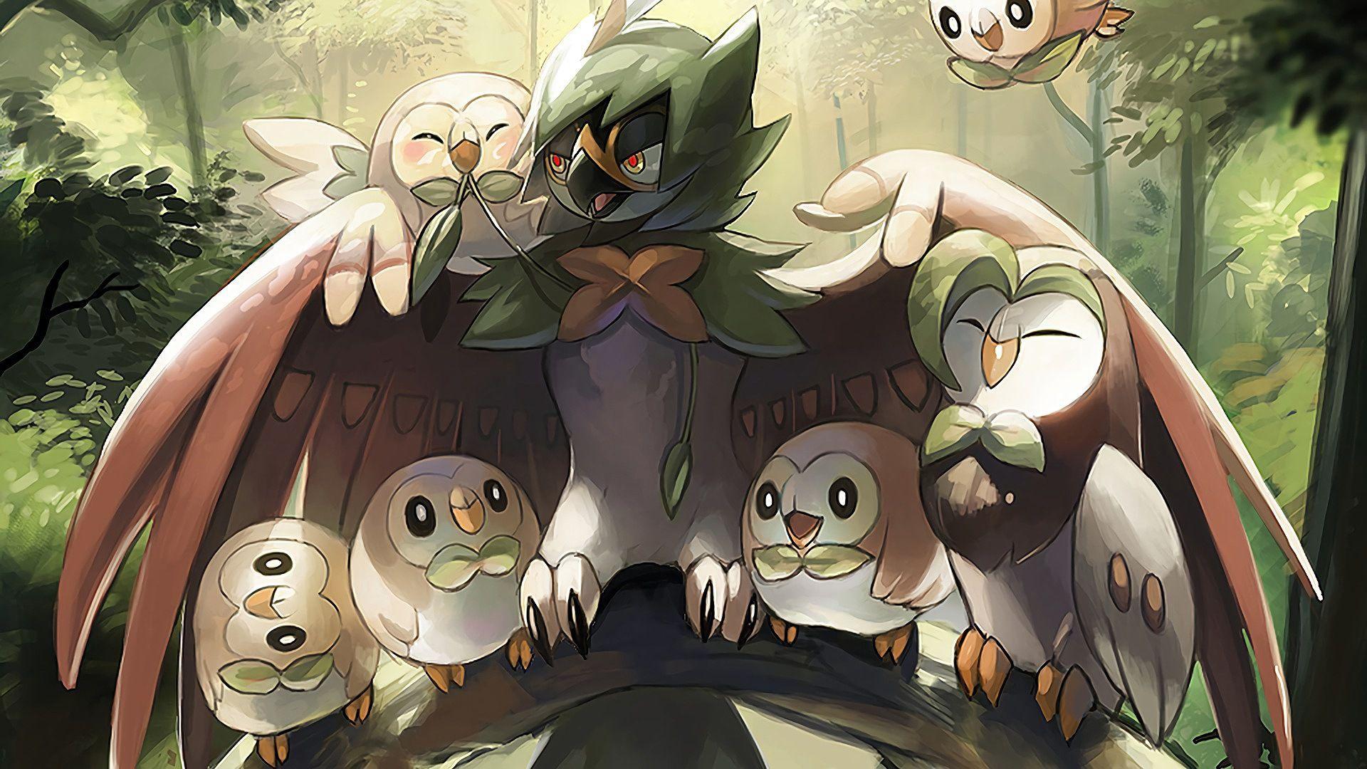 Rowlet Dartrix Decidueye Pokemon Sun. Wallpaper