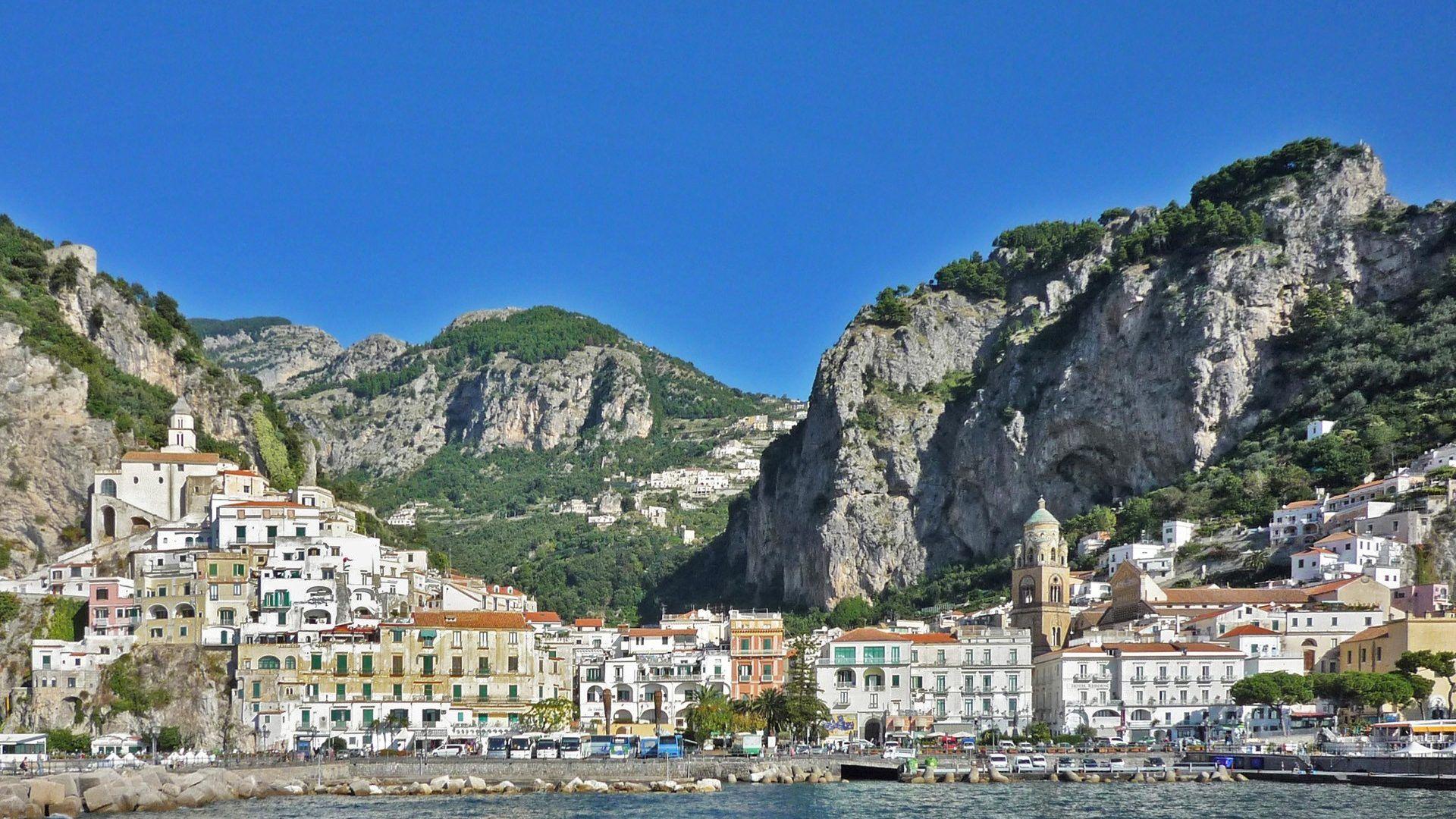 Mountain: Amalfi Coast Italy Houses Water Mountains Harbor Church