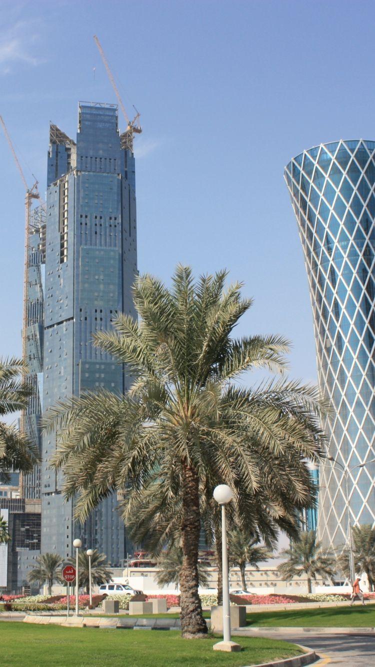 Download Wallpaper 750x1334 Qatar, Doha, City, Buildings, Palm