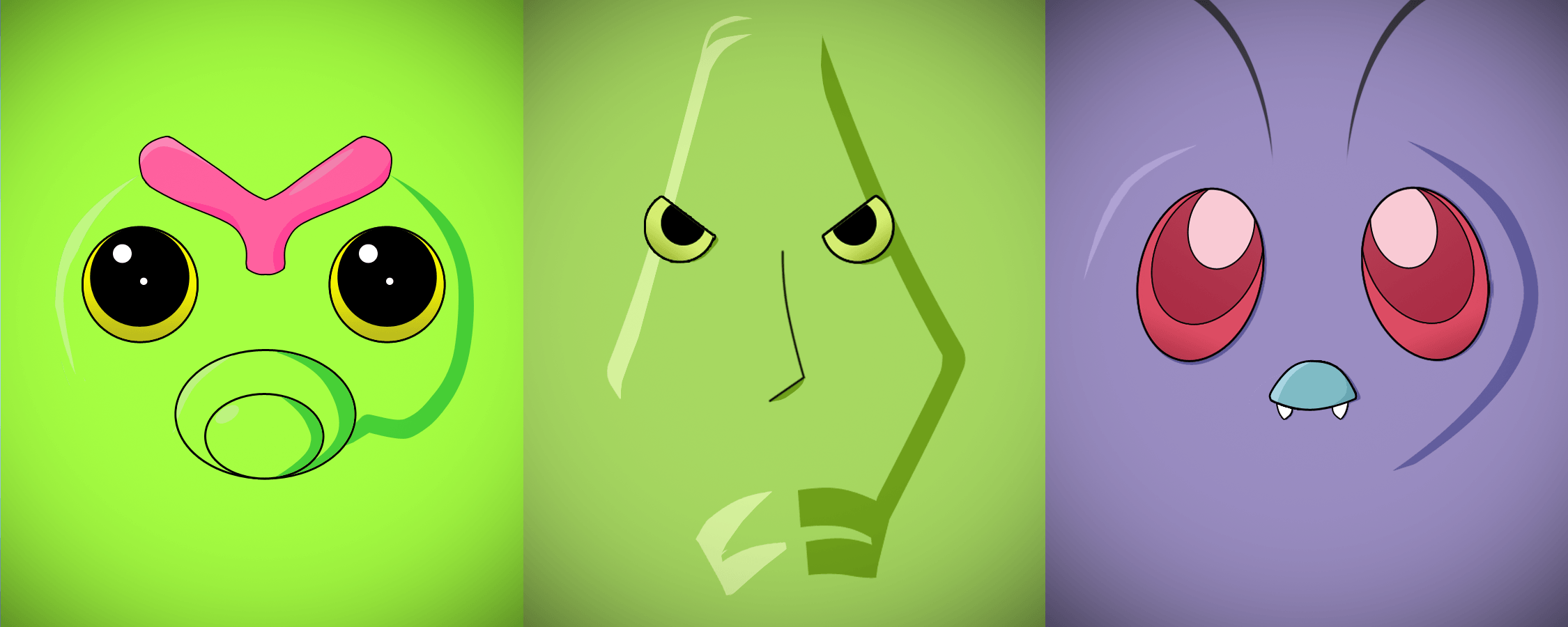 Minimalist Caterpie, Metapod and Butterfree by Vault-Girl