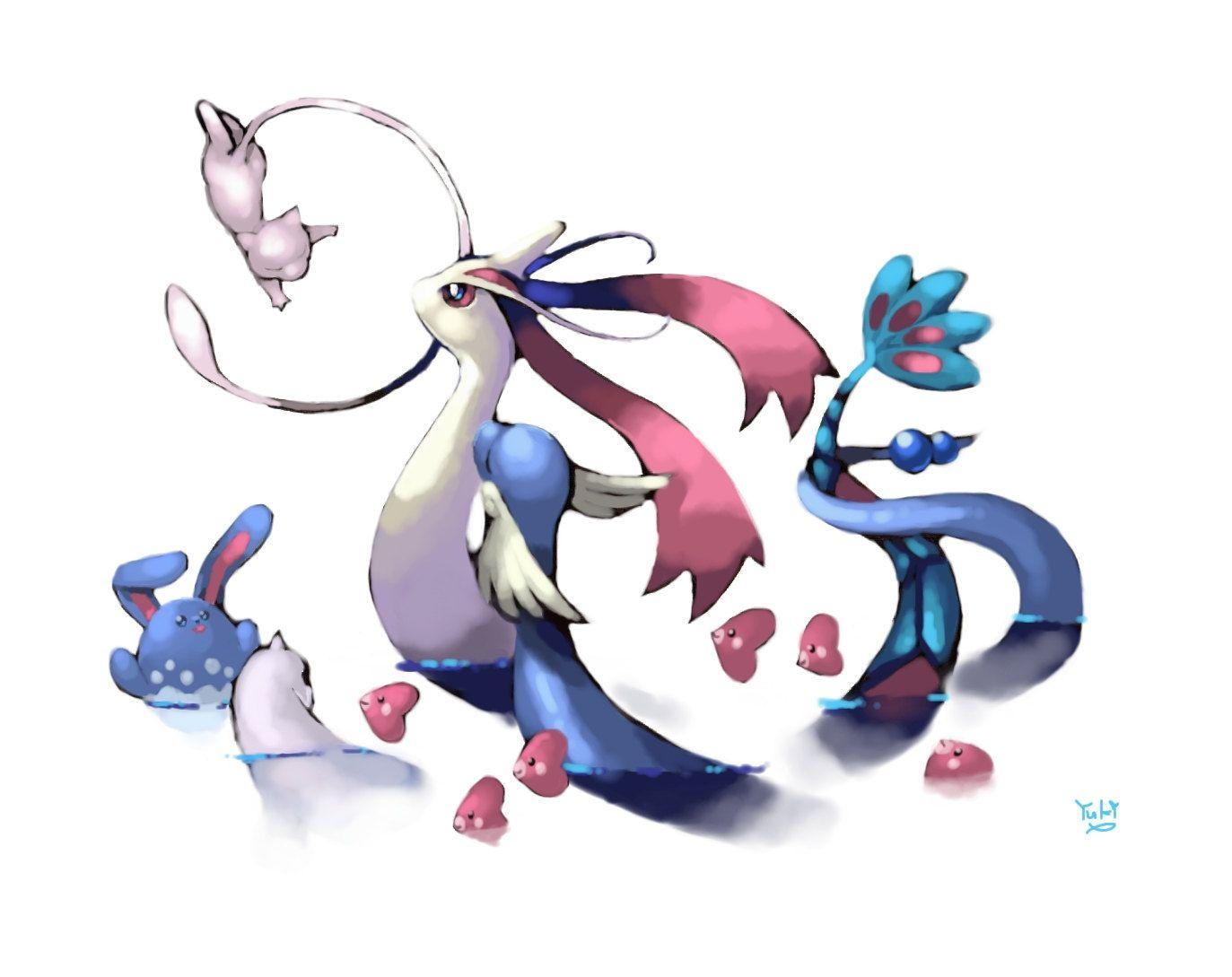 pokemon mew milotic azumarill dewgong luvdisc 1373x1089 wallpaper