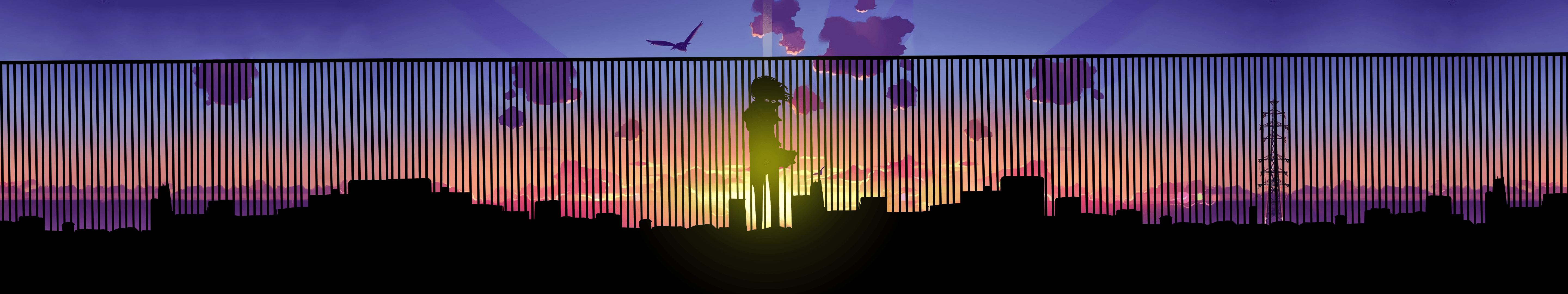 Wallpaper, sunlight, sunset, city, cityscape, night, anime
