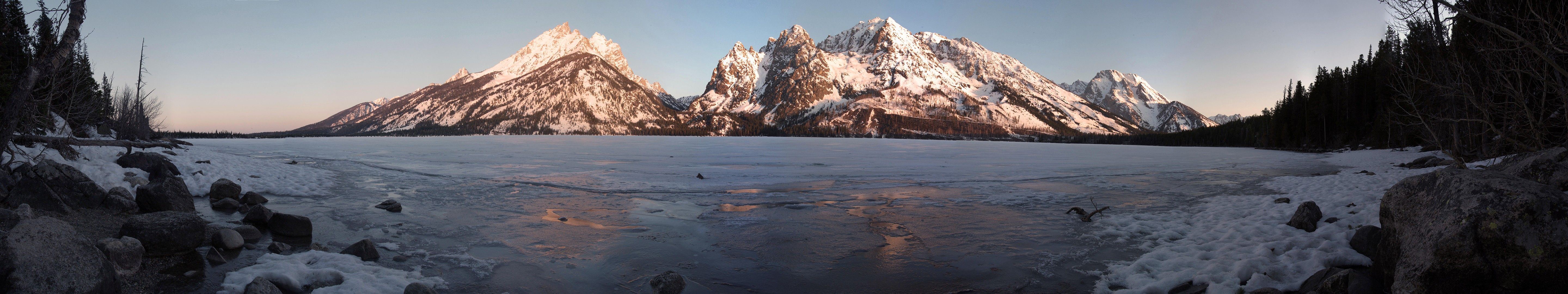 landscape, #mountains, #lake, #ice, #snow, #winter, #triple screen