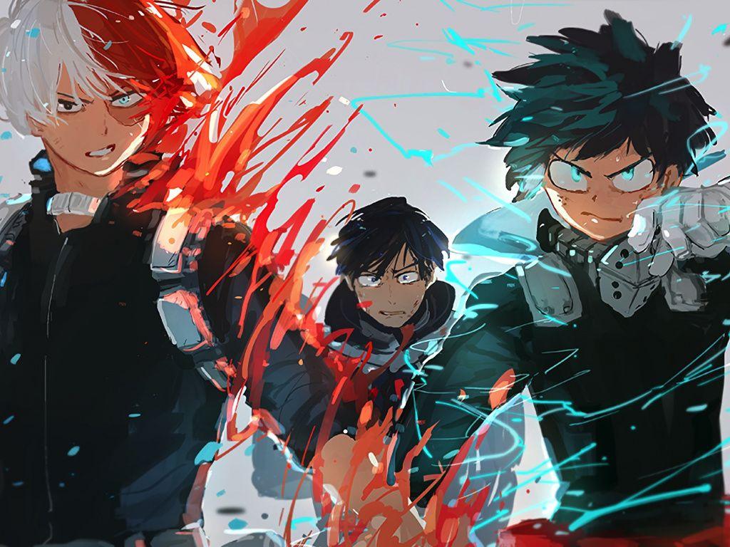 Download 1024x768 Wallpaper Izuku Midoriya, Shouto Todoroki, Tenya