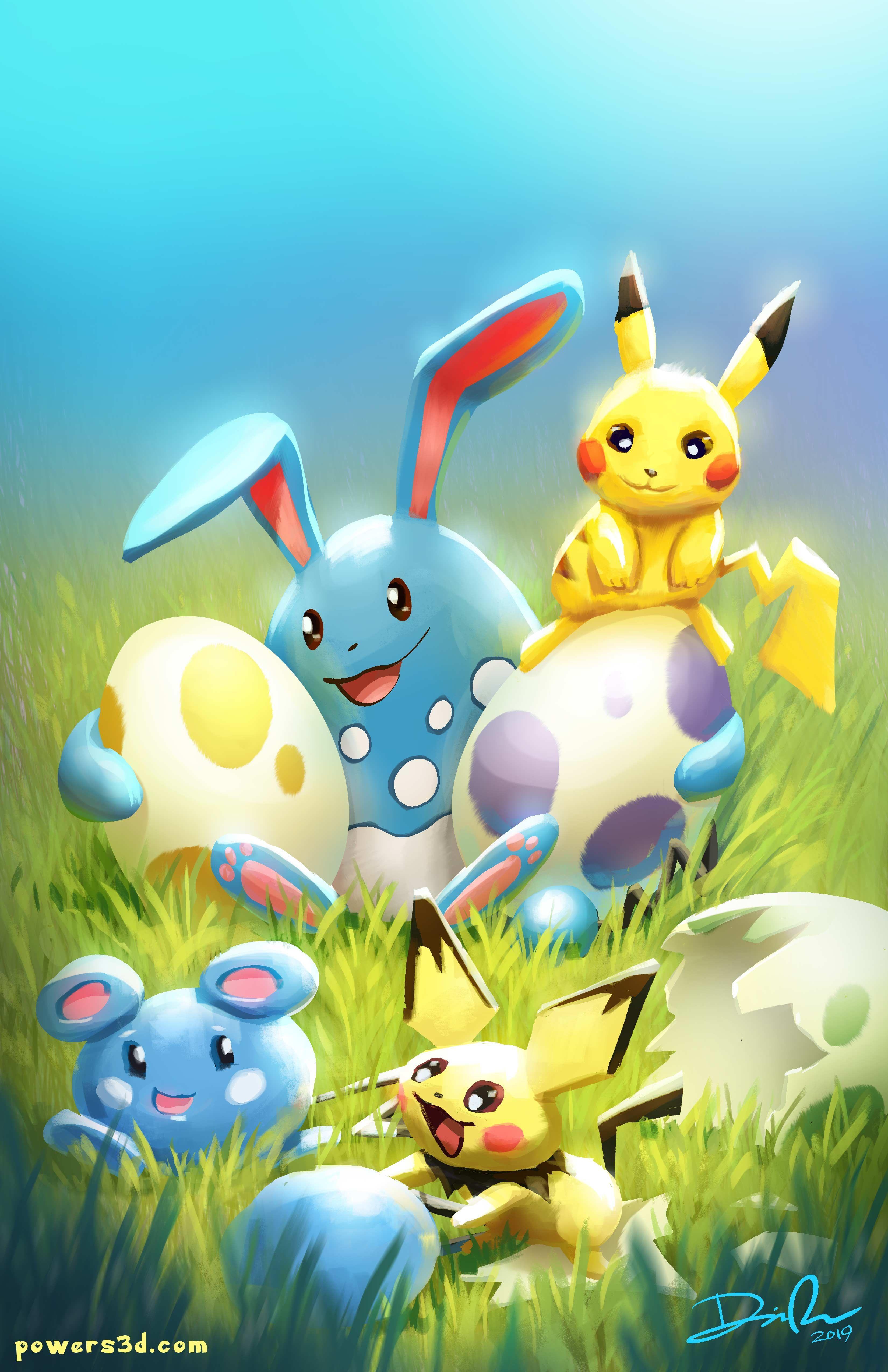 pokemon, pikachu, easter, pichu, azumarill, azurill, eggs, babies