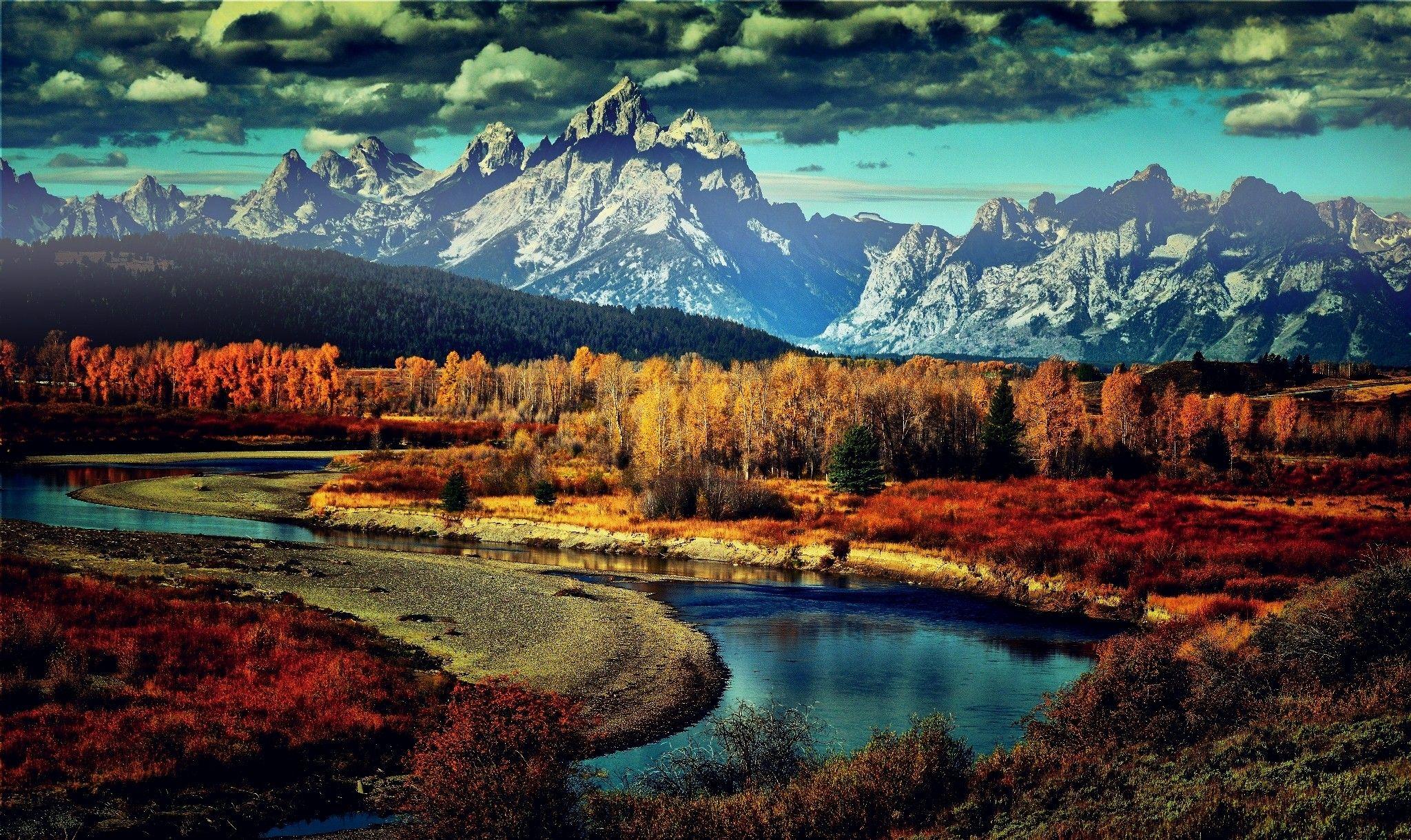 Mountain: Fall Valley Autumn Beautiful Forest Grass Wyoming River