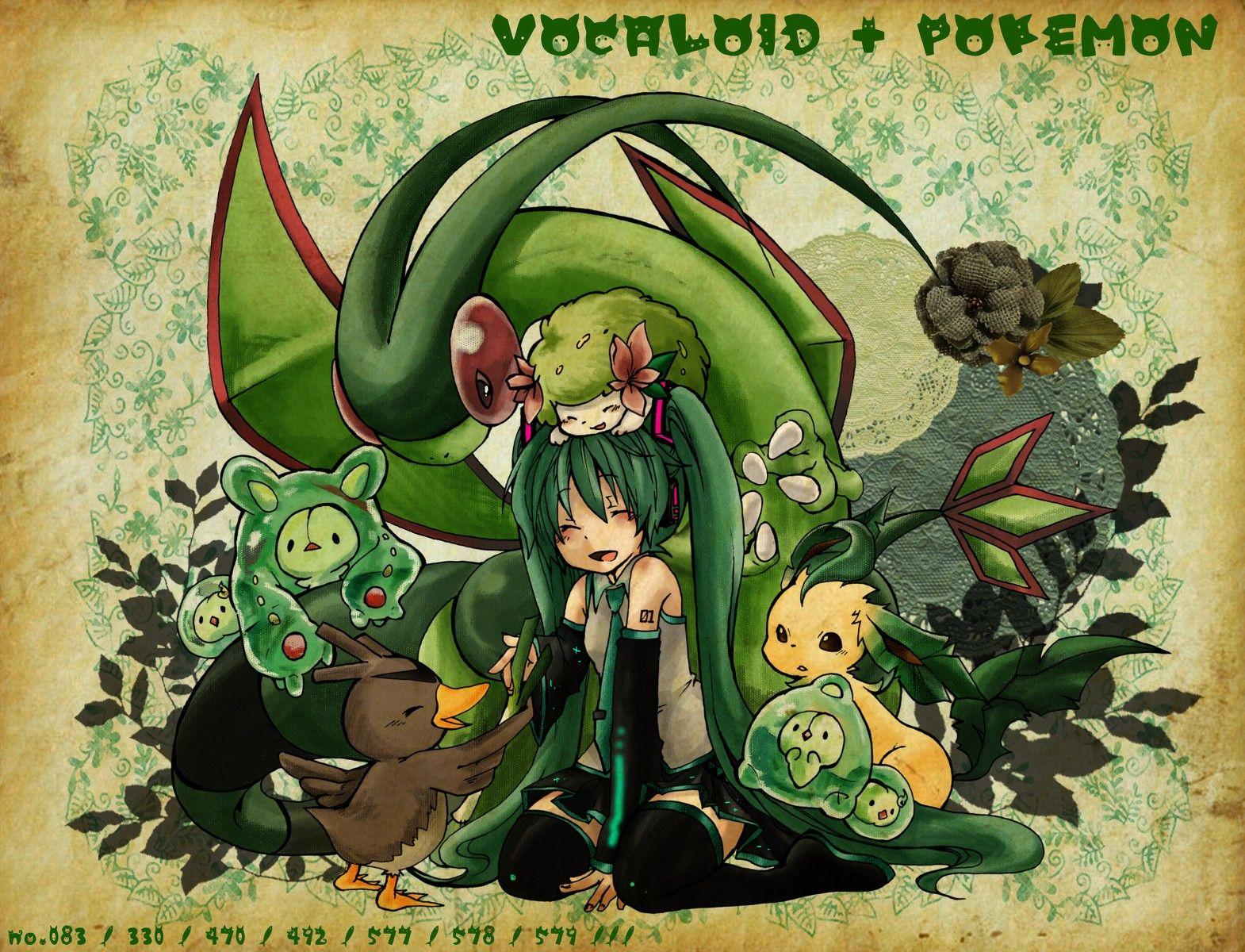 pokemon, Vocaloid, Hatsune Miku, Flygon, Leafeon, Shaymin wallpaper