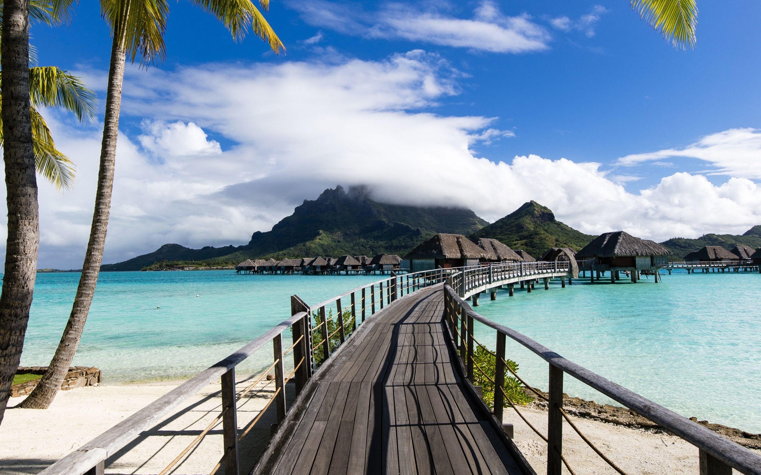 Download wallpaper Bora Bora, ocean, summer travel, vacation, blue