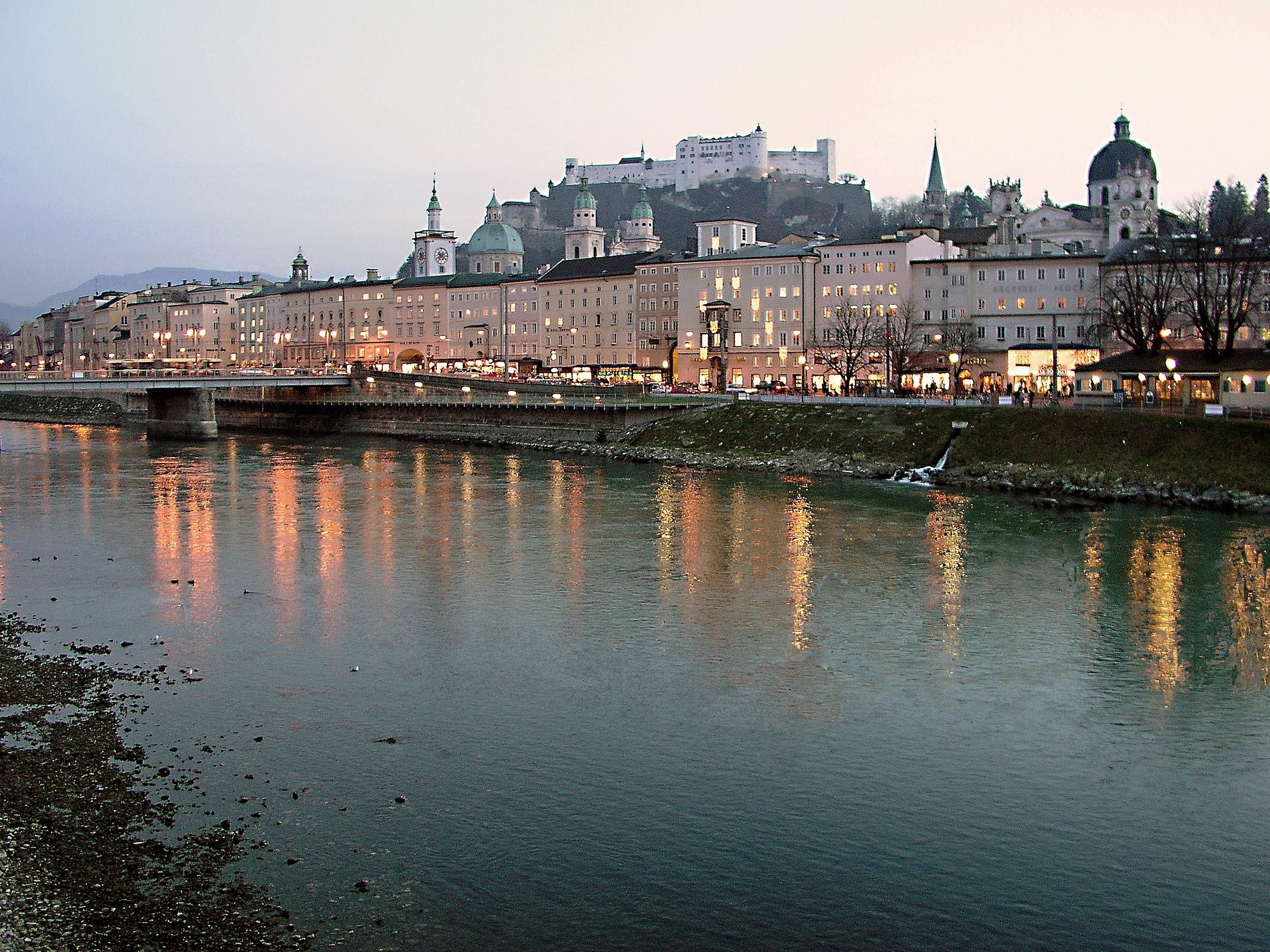 Sunset landscapes cityscapes austria rivers salzburg wallpaper