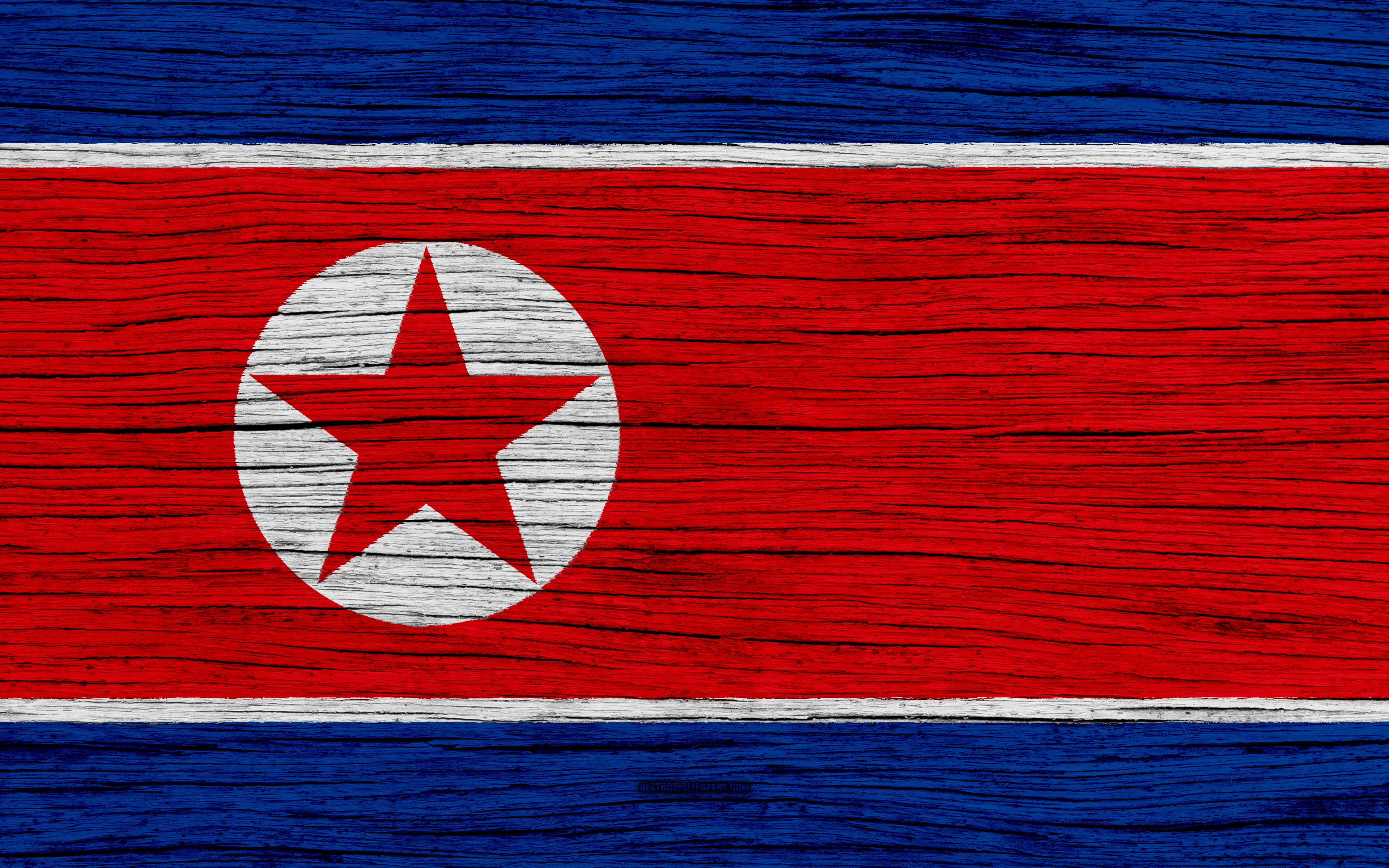 Download wallpaper Flag of North Korea, 4k, Asia, wooden texture