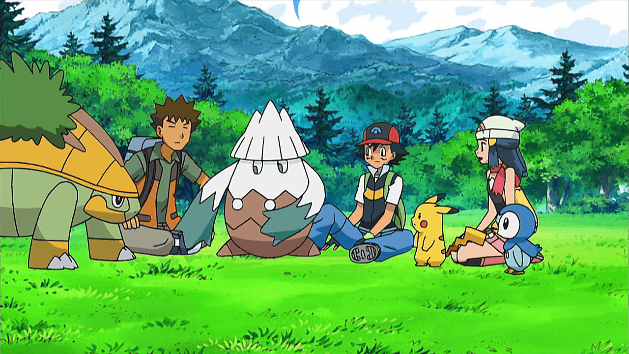 Snover. Ash, Dawn and Brock. Pokemon people