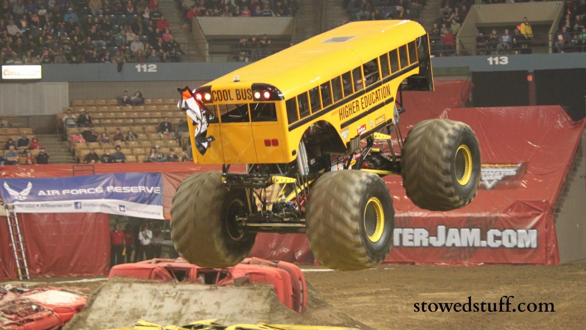 Cars school bus monster truck jam wallpaper