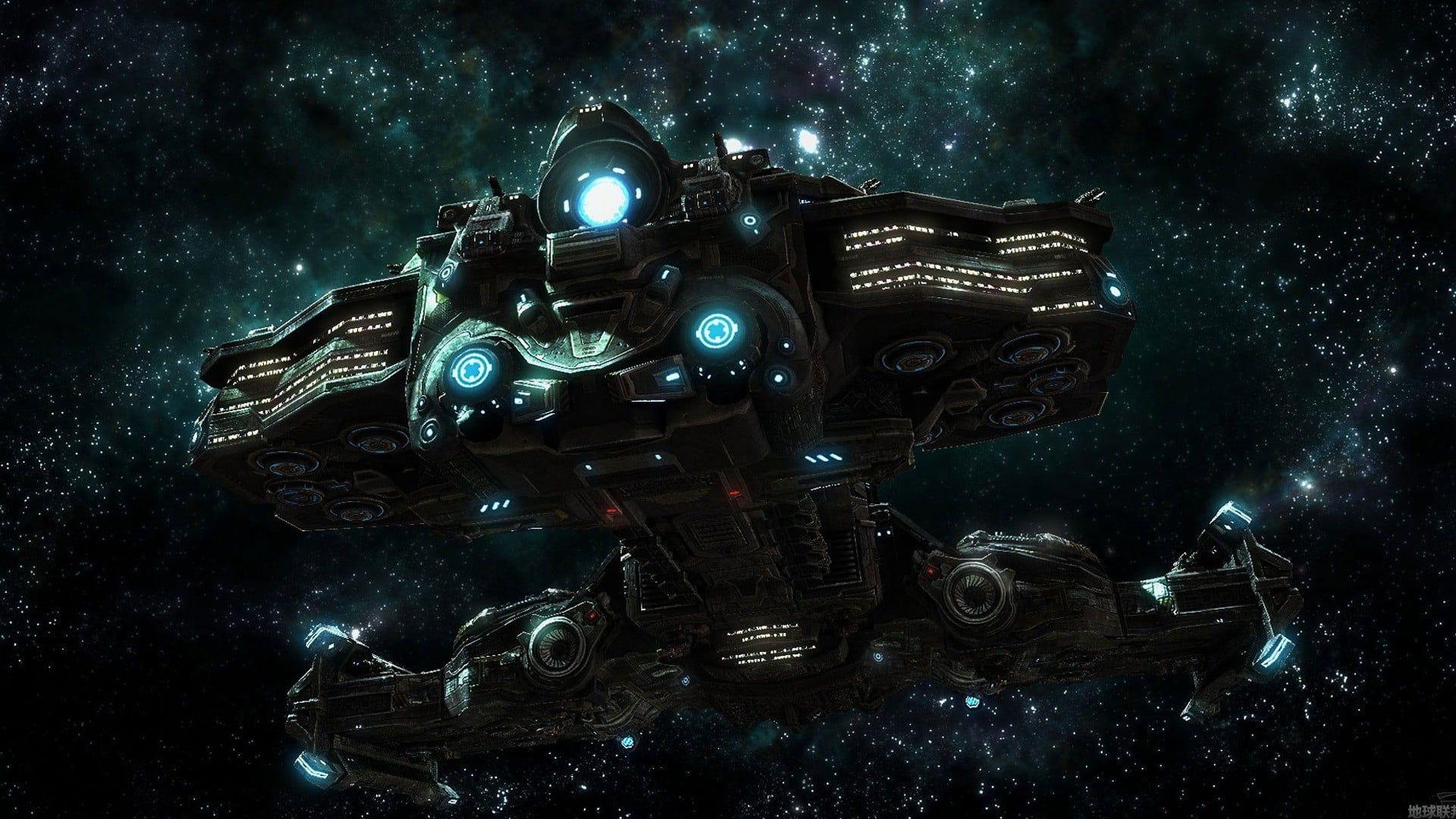 Gray and blue spacecraft, space, ship HD wallpaper