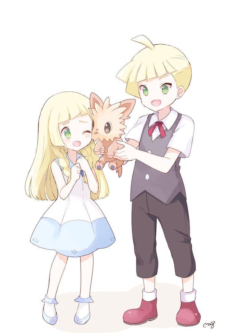 Lillie and Gladion with Lillipup. Pokemon. Pokémon