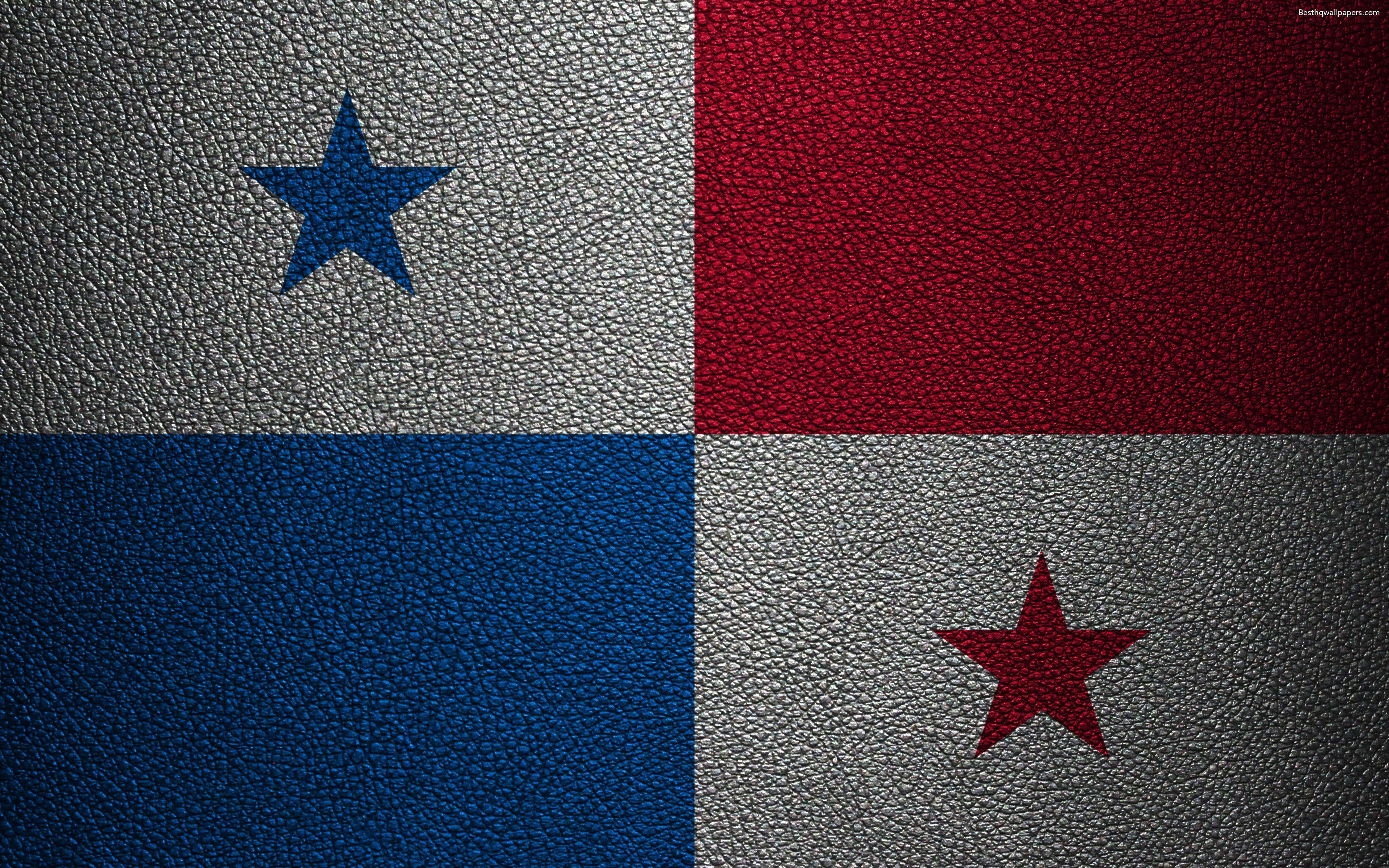 Download wallpaper Flag of Panama, 4K, leather texture, North