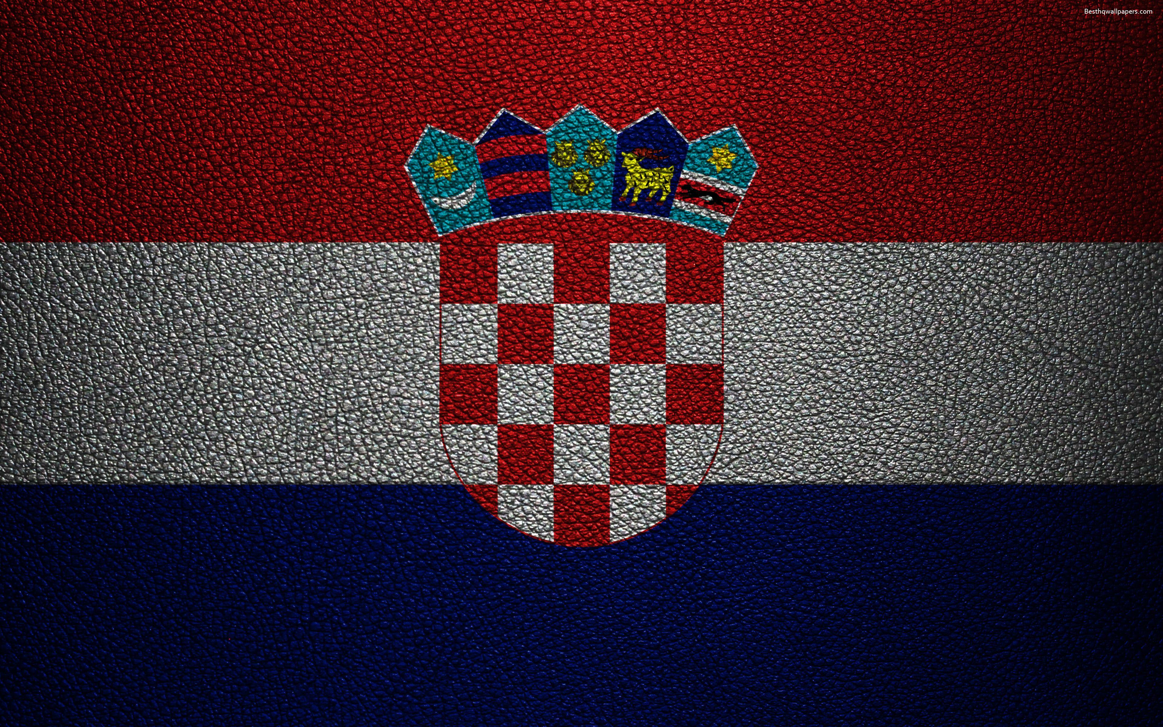 Download wallpaper Flag of Croatia, 4k, leather texture, Croatian