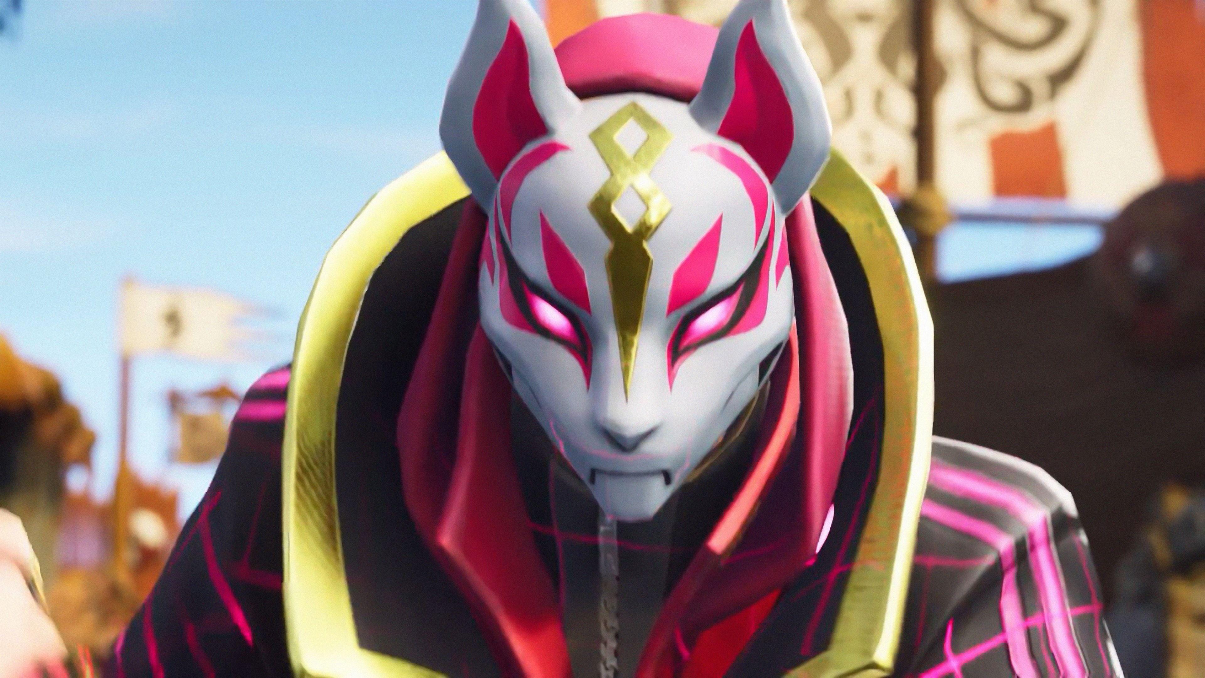 Drift, Kitsune Mask, Fortnite Battle Royale, Video Game, 3840x2160