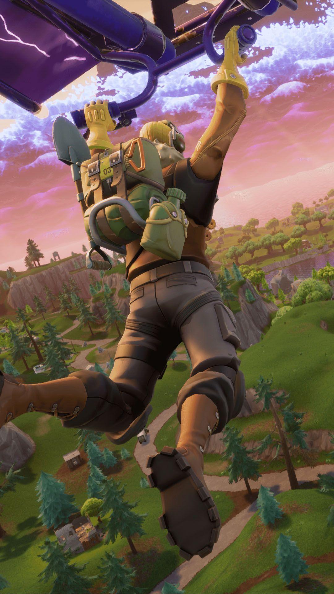 Fortnite Battle Royale Player Flying. Fortnite. Mobile wallpaper