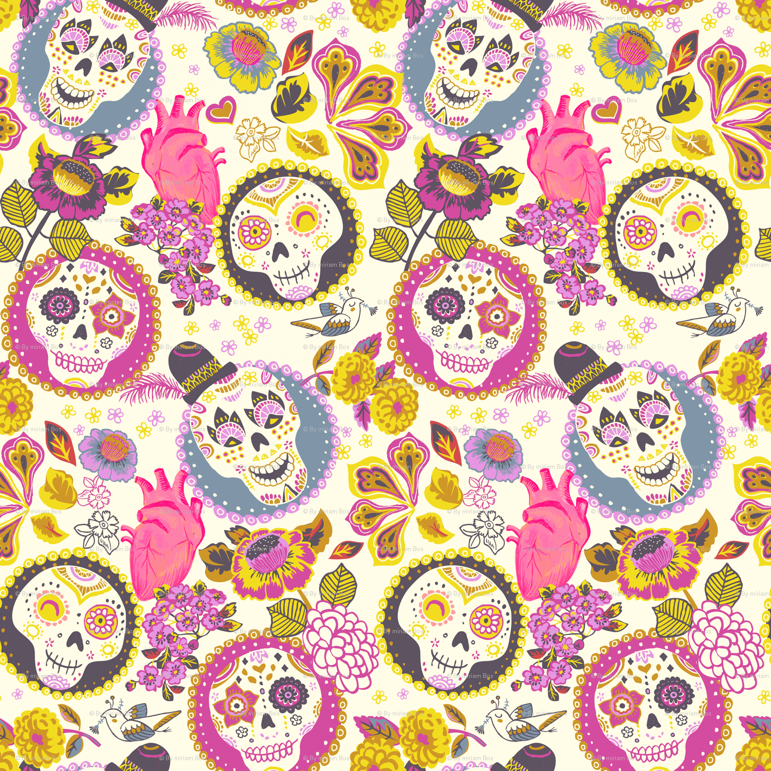 Día de los muertos fabric magenta wallpaper