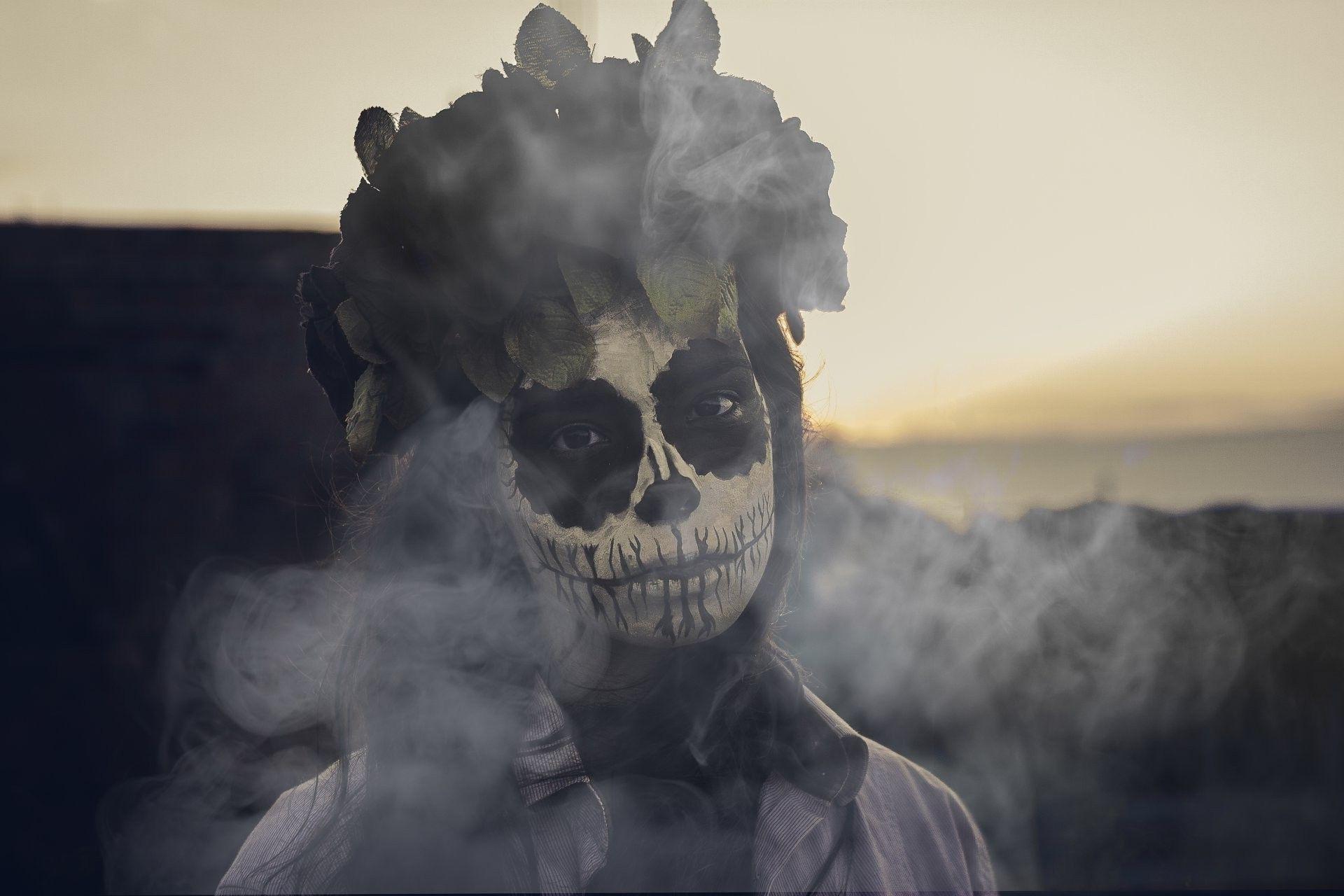 Wallpaper, black, women, smoke, sculpture, Dia de los Muertos