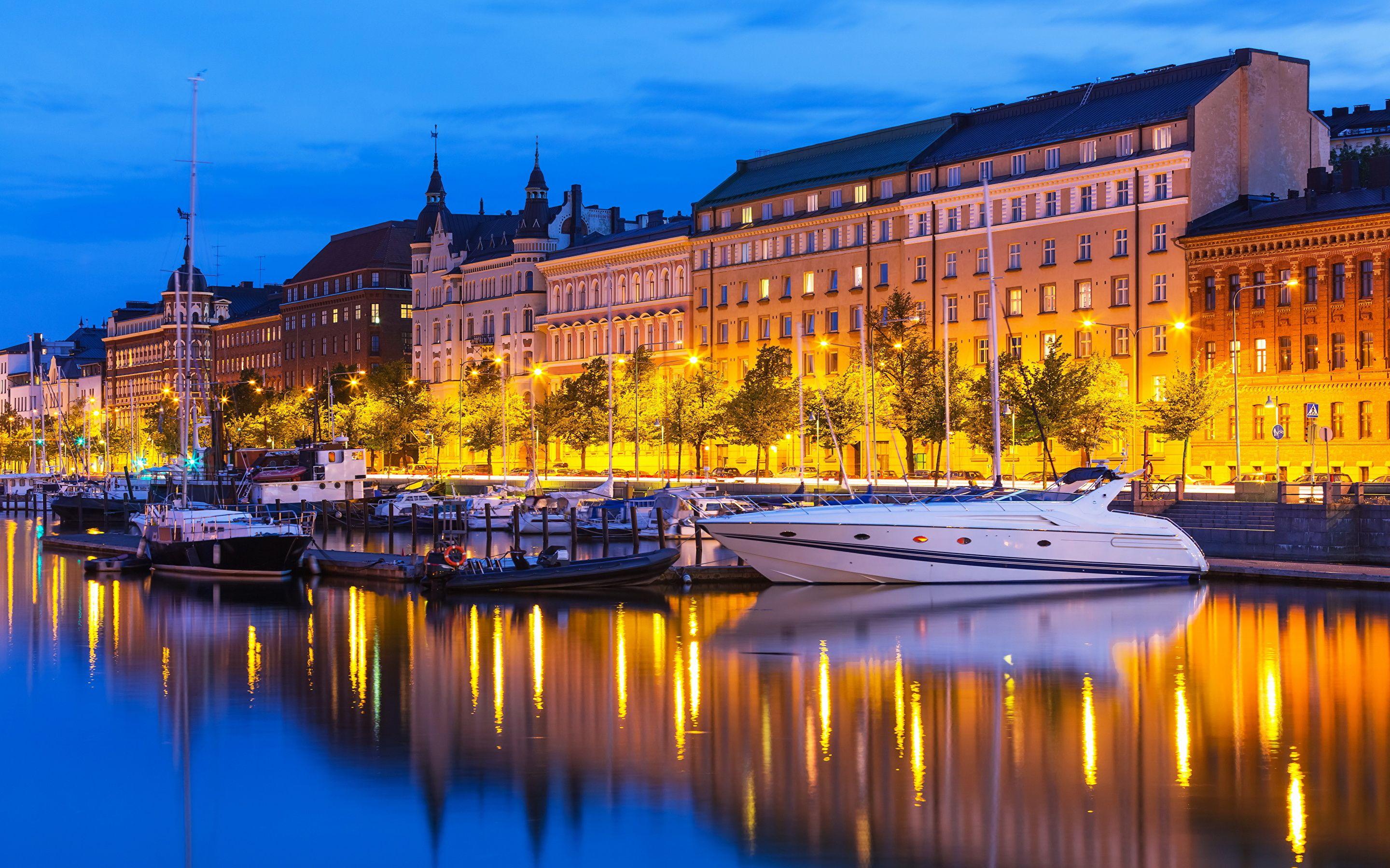 Wallpaper Helsinki Finland Yacht Rivers night time Cities 2880x1800