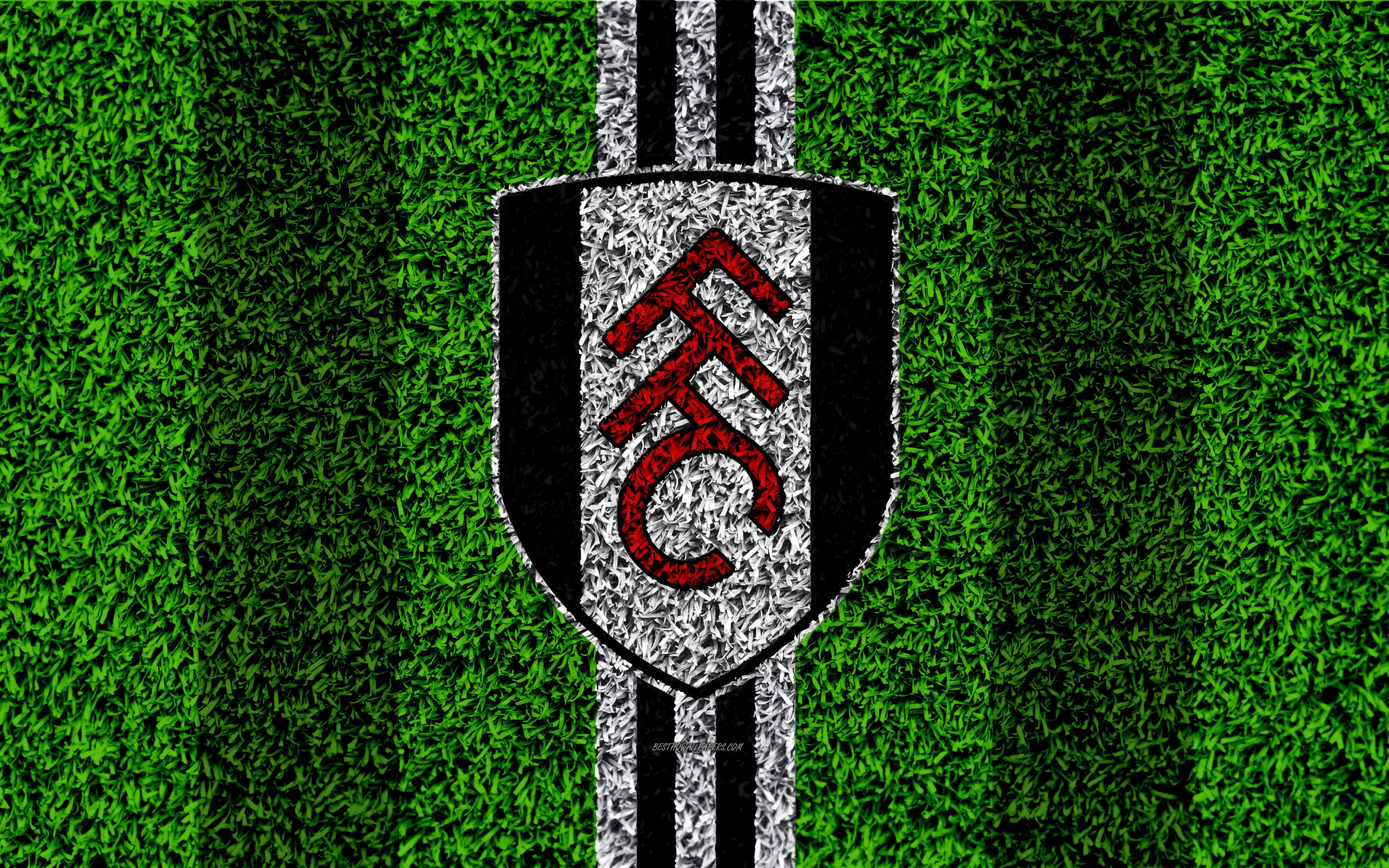 Download wallpaper Fulham FC, 4k, football lawn, logo, emblem