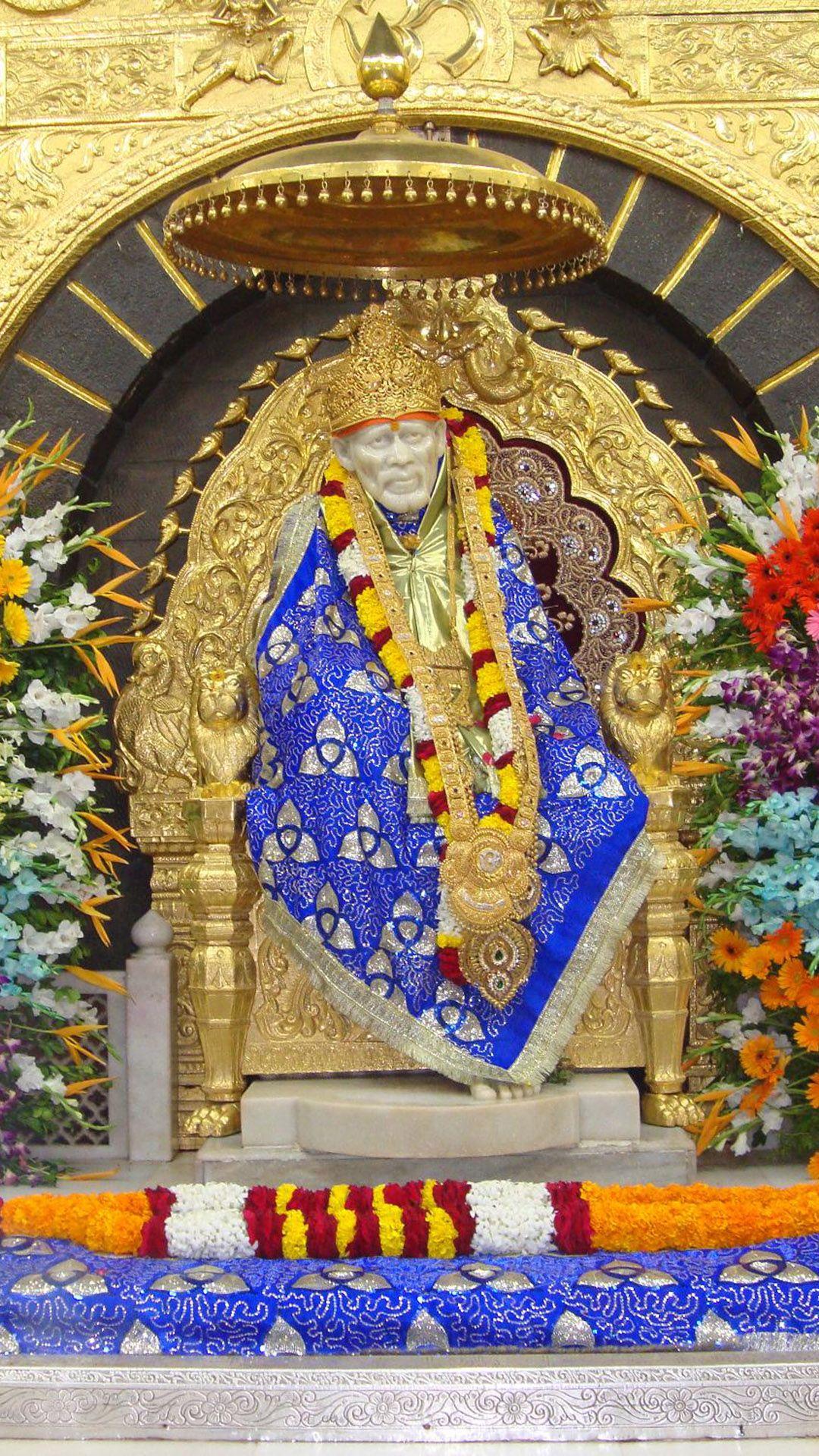 HD Background Sai Baba Hindu God Gold Crown Temple Wallpaper