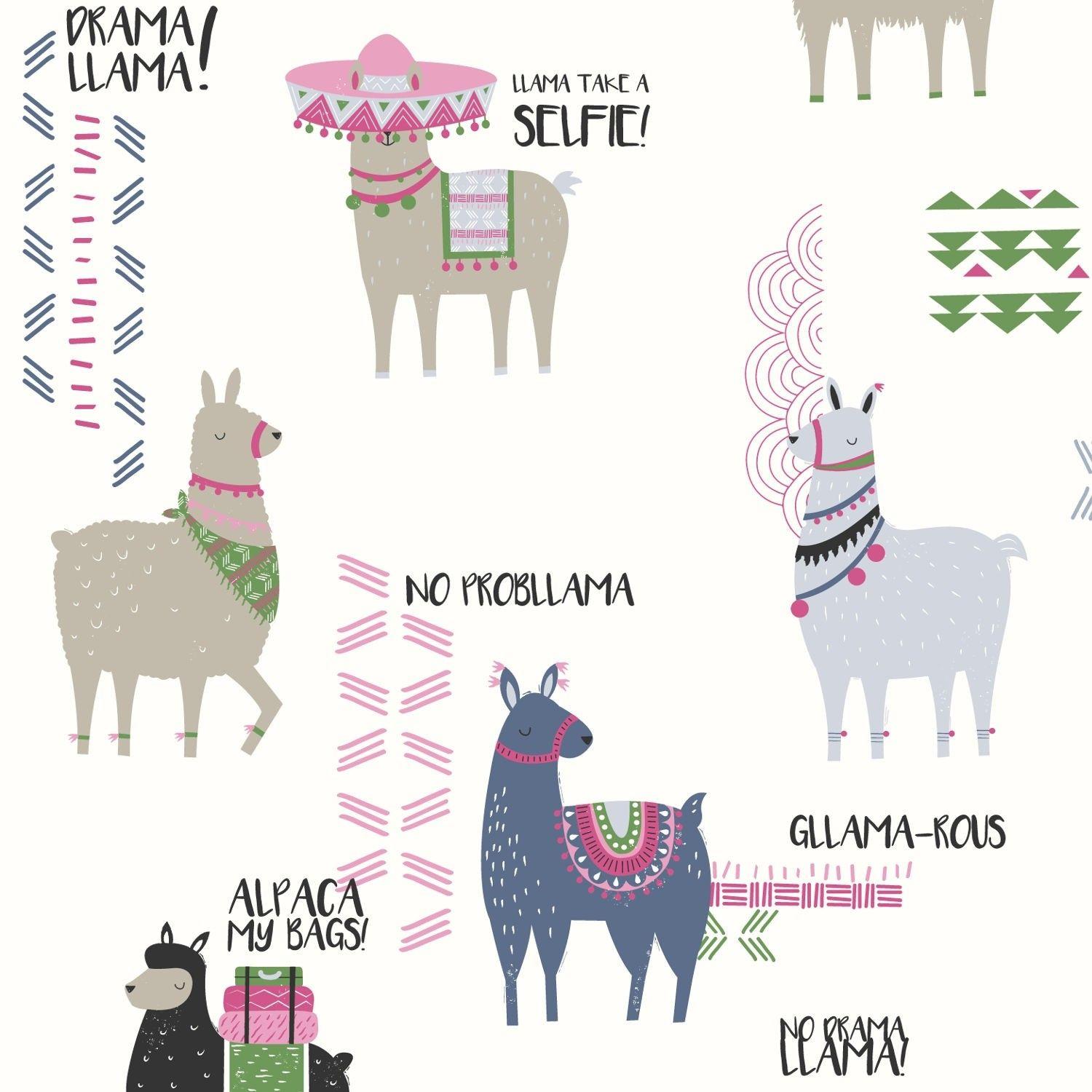 Crown Drama Llamas Pink Blue Wallpaper