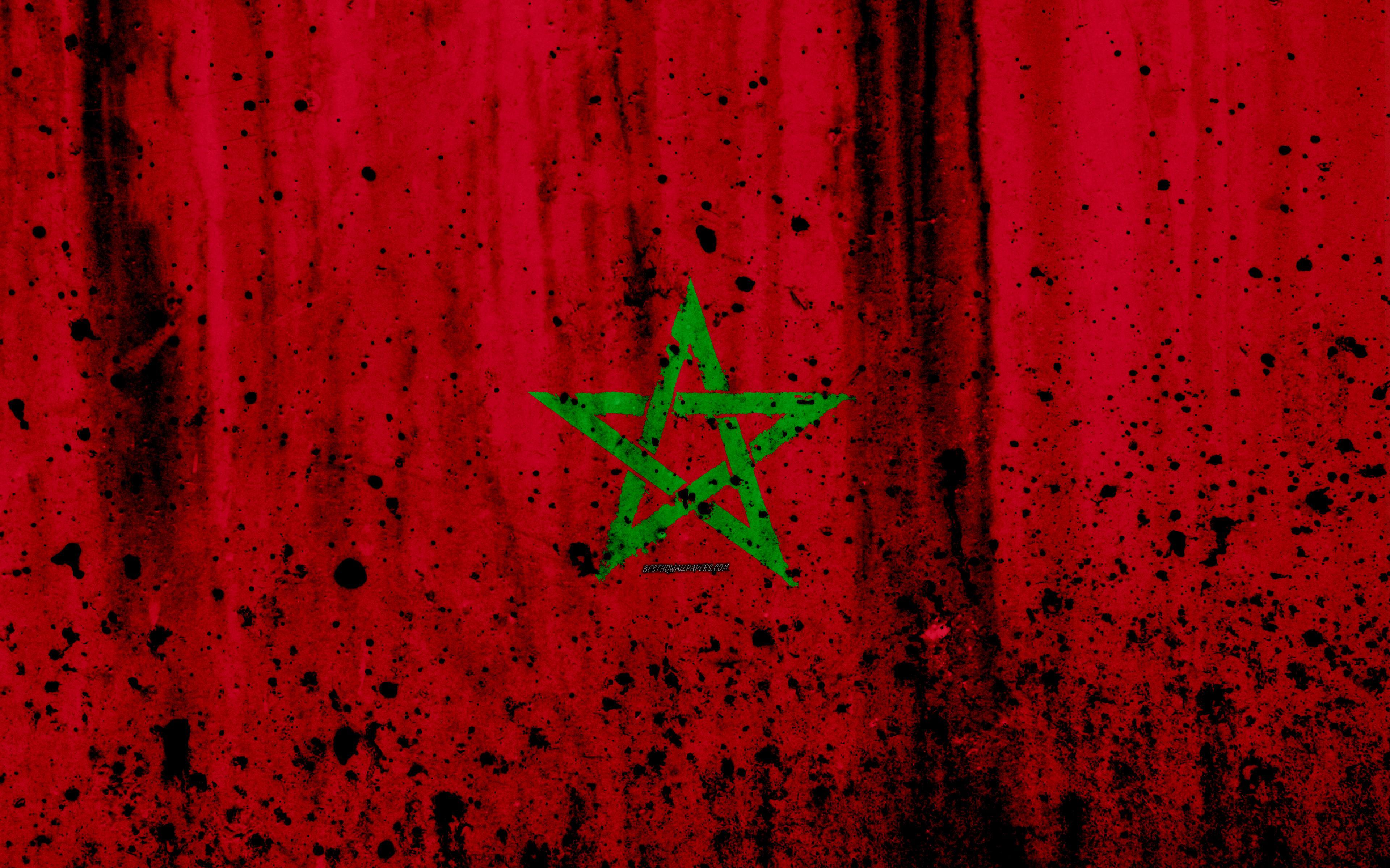 Download wallpaper Moroccan flag, 4k, grunge, flag of Morocco
