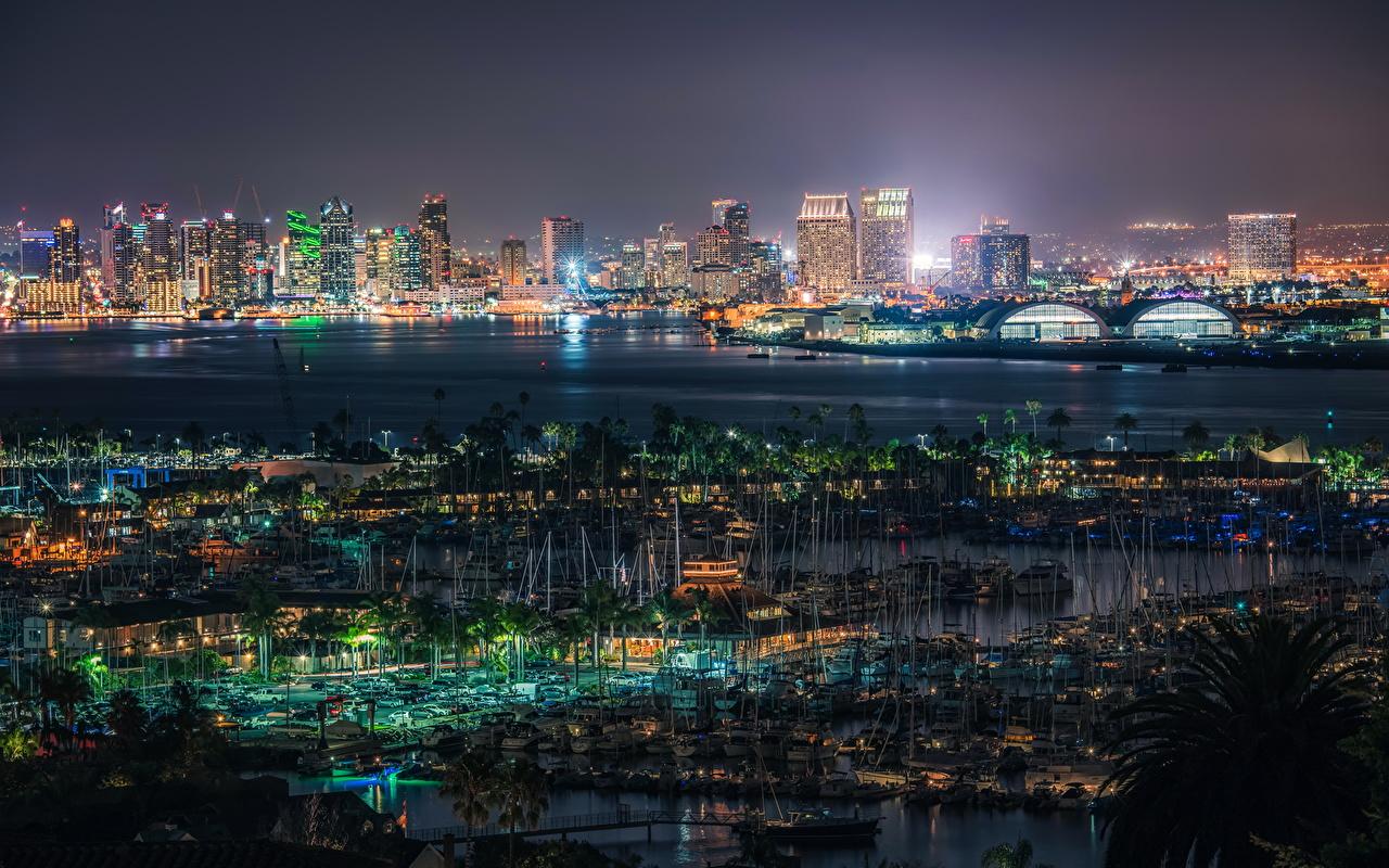 Wallpaper San Diego USA Megalopolis Pier night time Cities Building