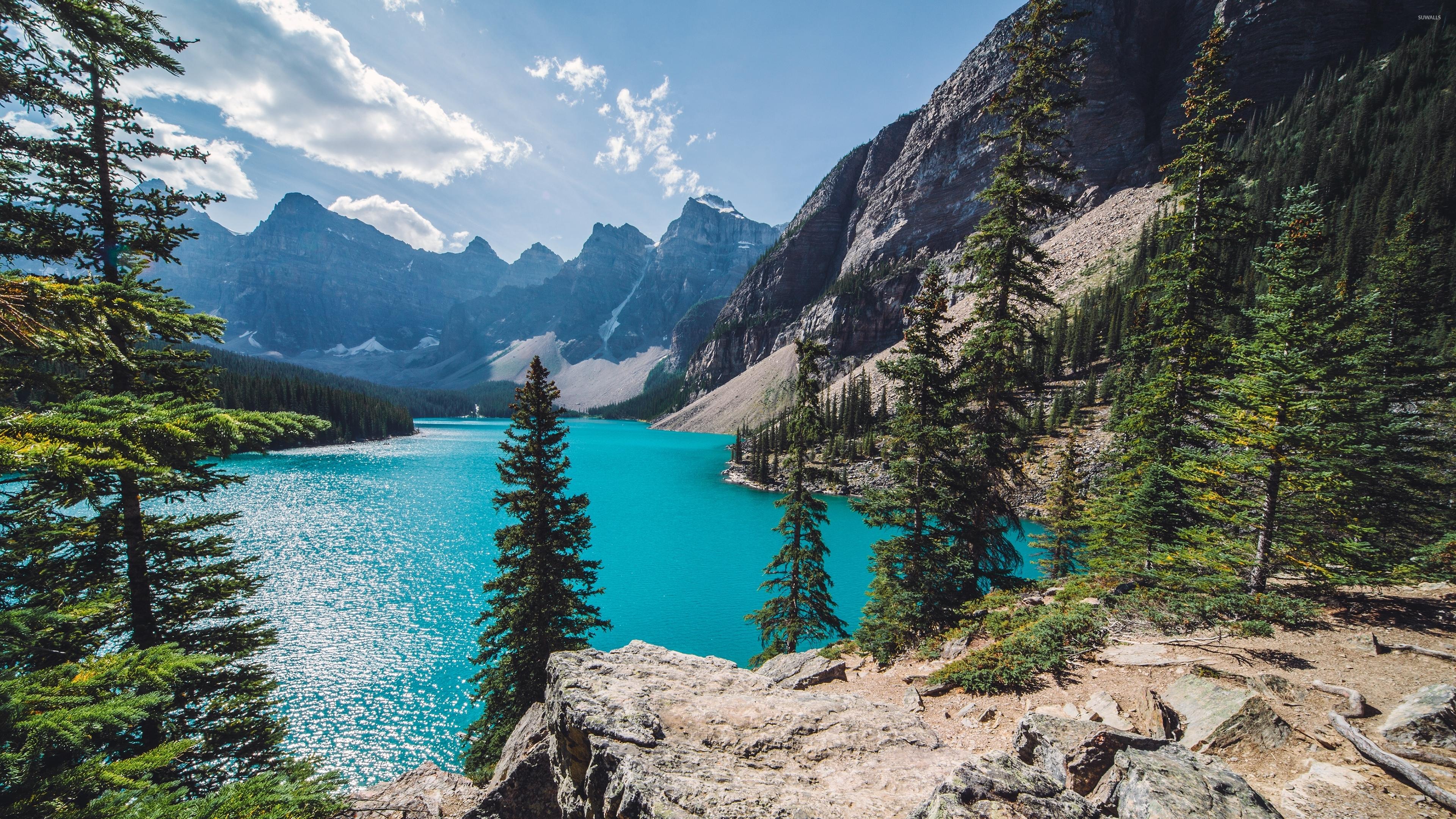 Moraine Lake on a sunny day wallpaper wallpaper