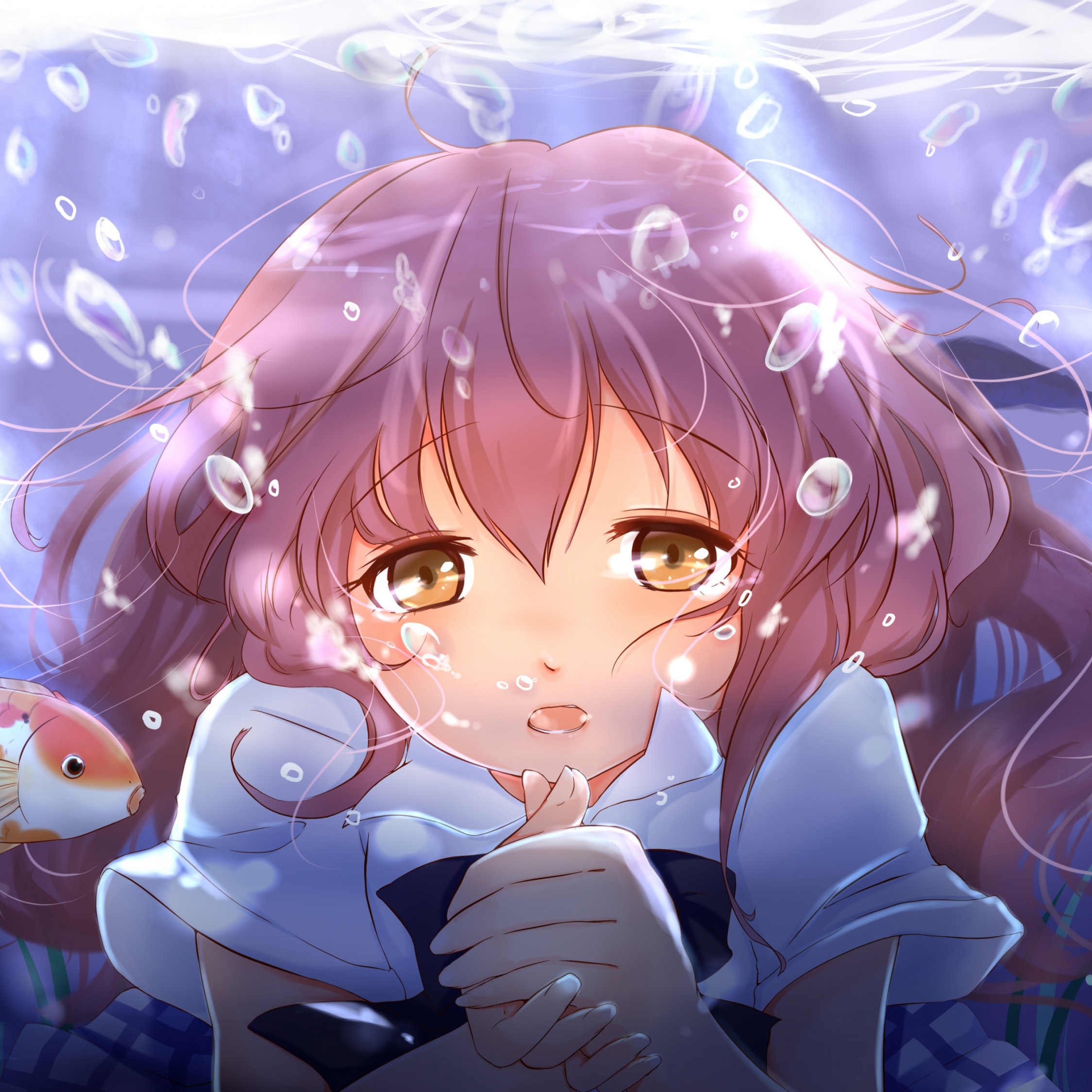 Download 2248x2248 wallpaper cute face, anime girl, underwater