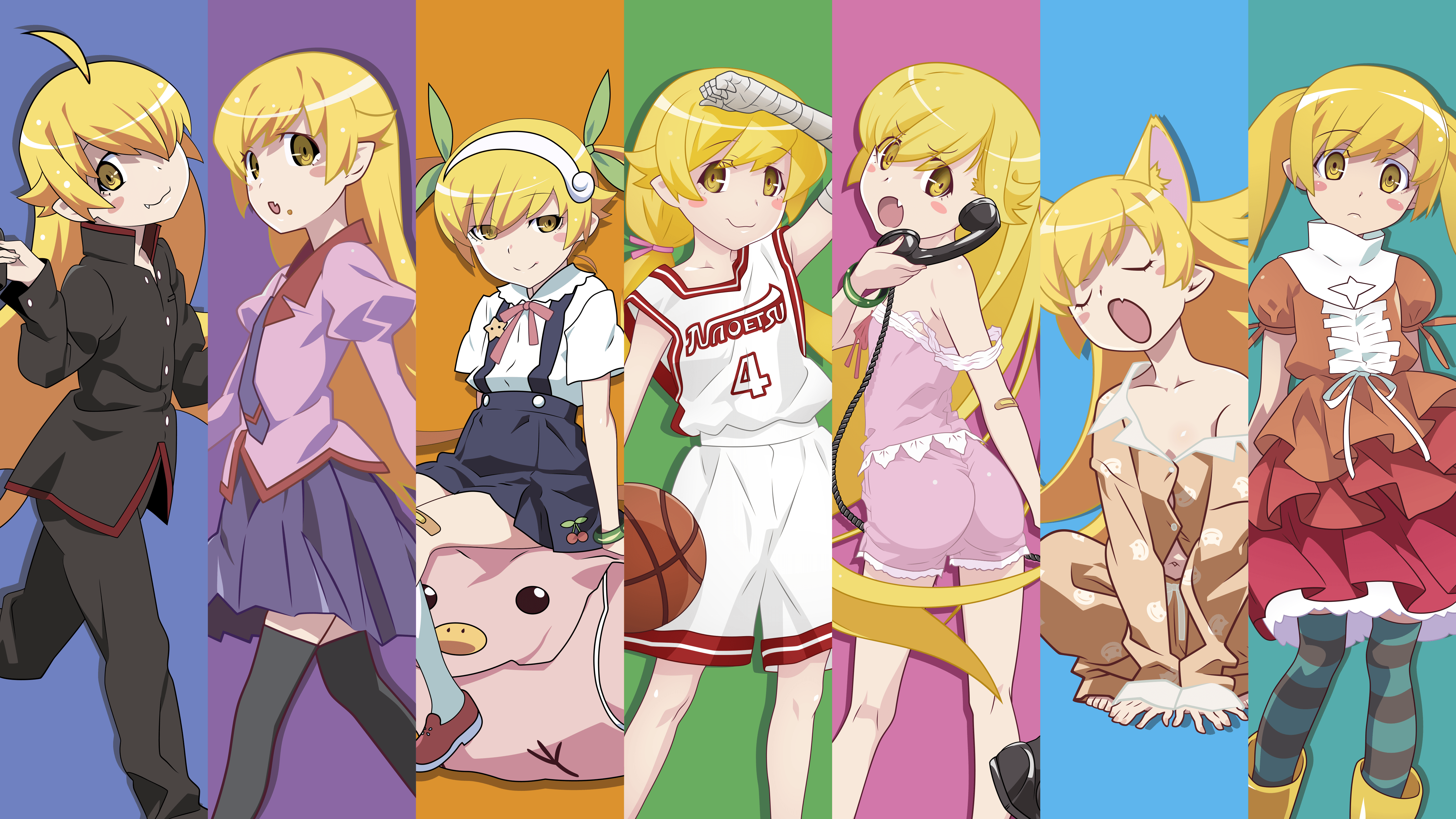 Wallpaper, illustration, Monogatari Series, anime girls, Oshino