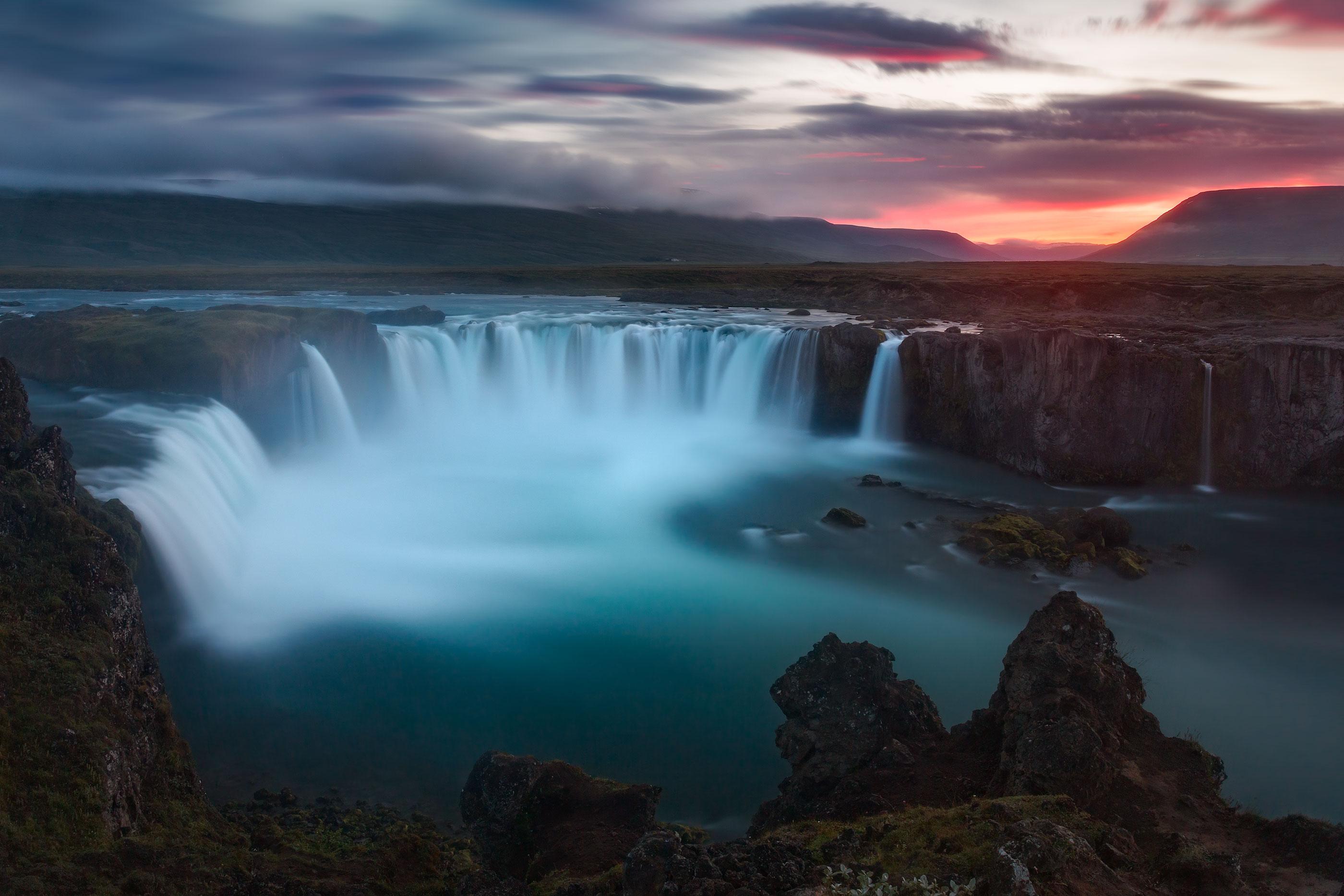 Wallpaper Godafoss, Waterfalls, Iceland, Nature