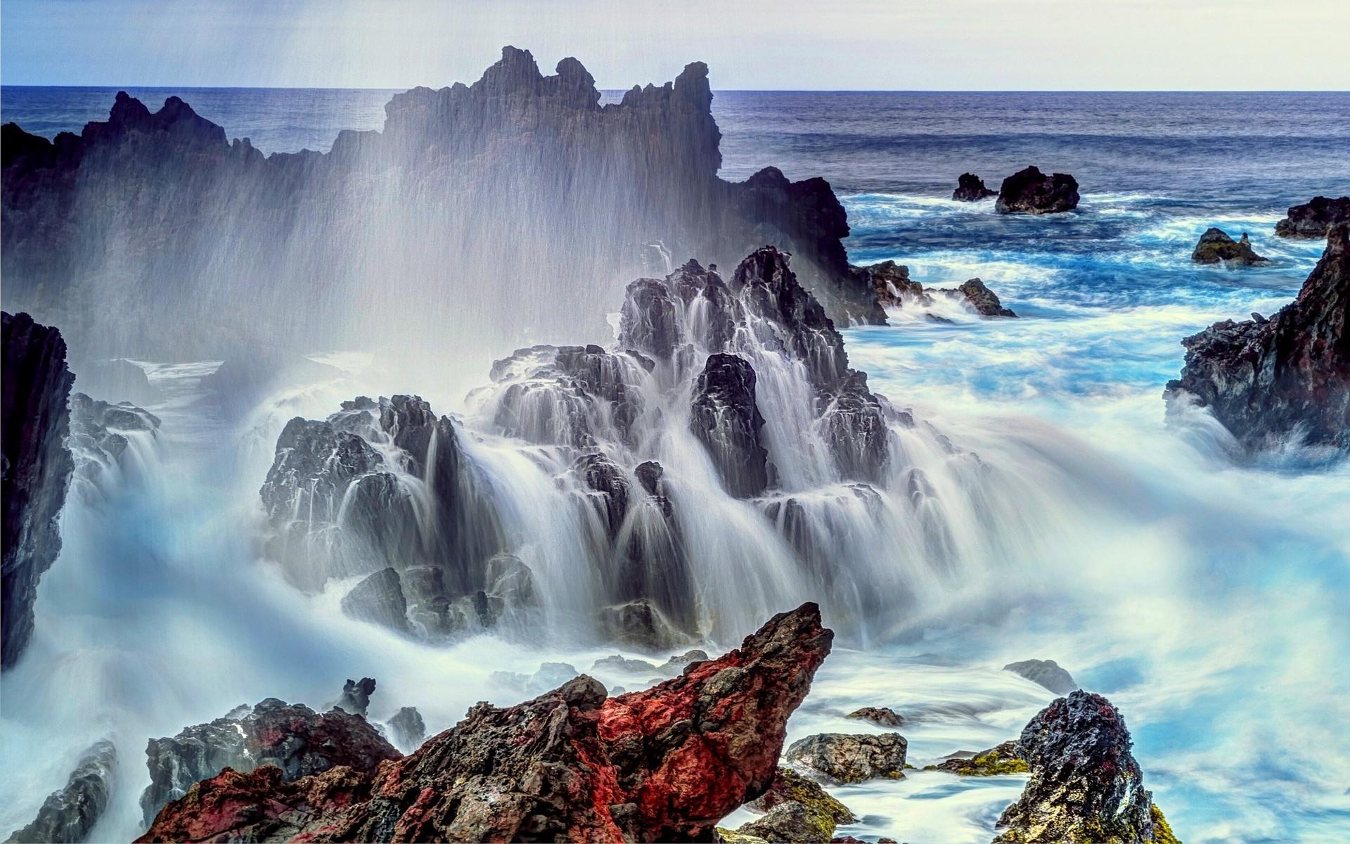 landscape, Nature, Sea, Rock, Coast, Horizon, Waterfall, Easter