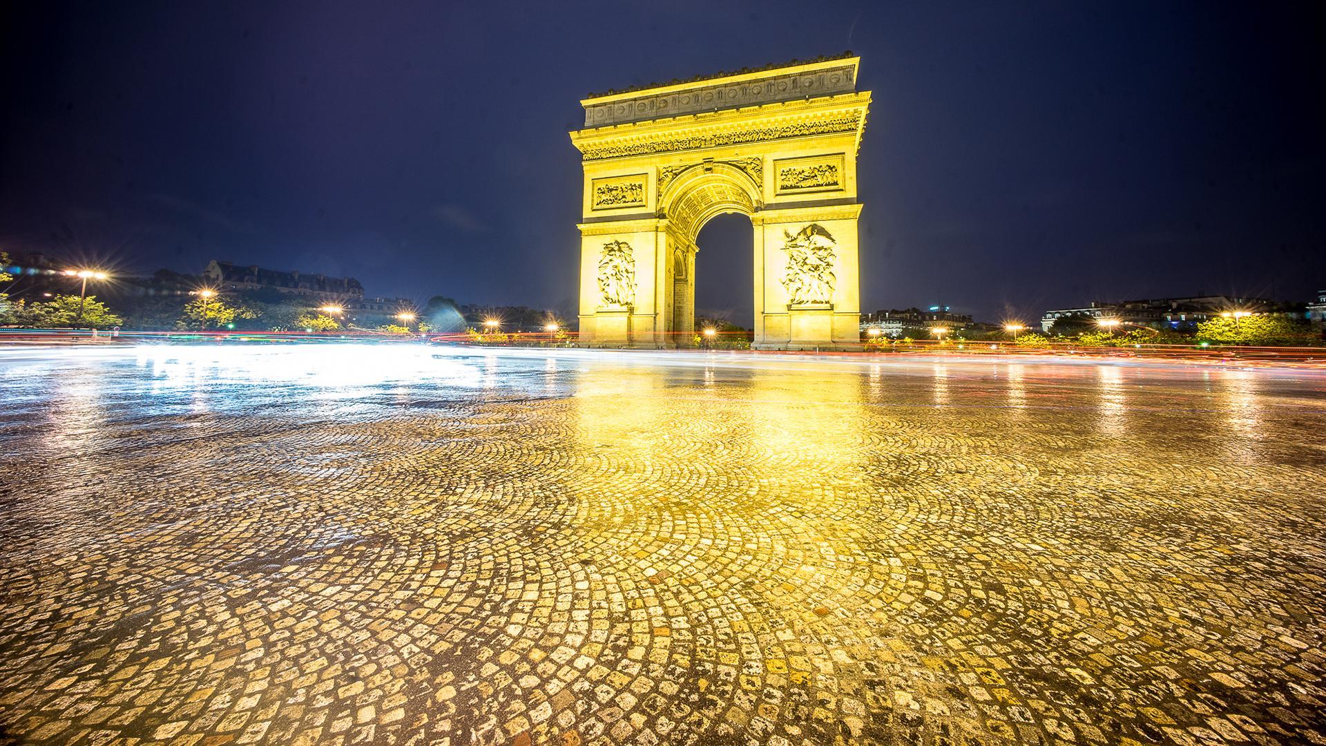 Paris Arc de Triomphe Night Timelapse HD wallpaper. man made