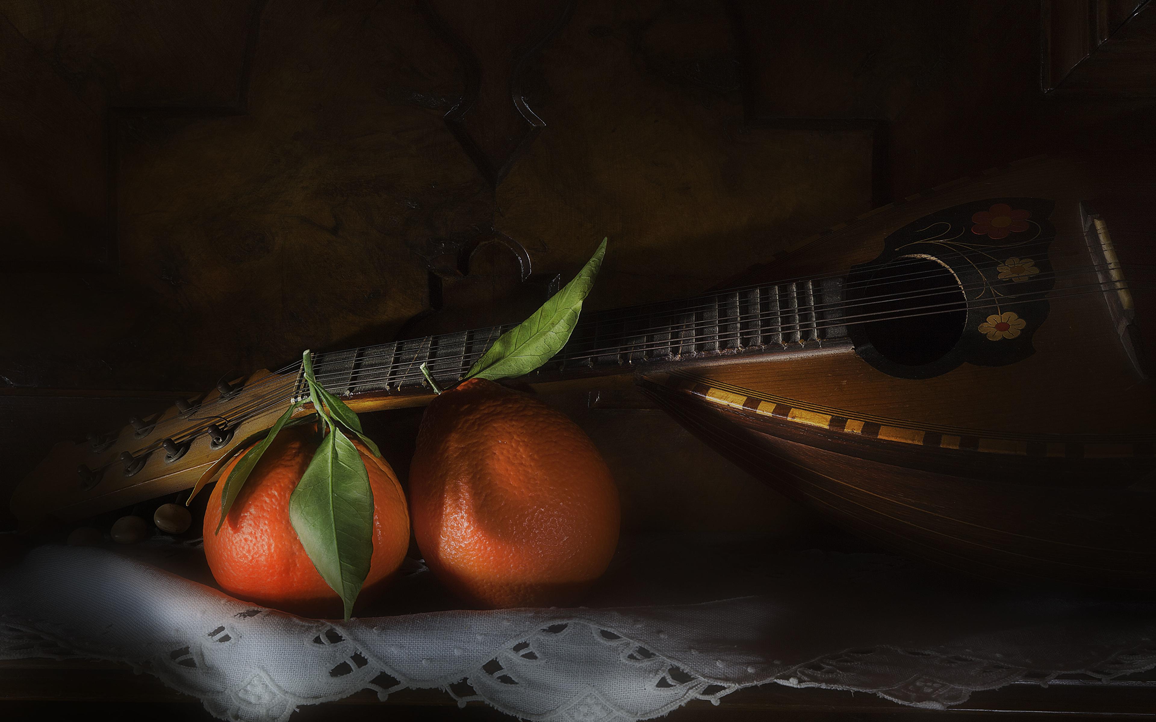 image Mandolin Orange fruit Food Musical Instruments 3840x2400