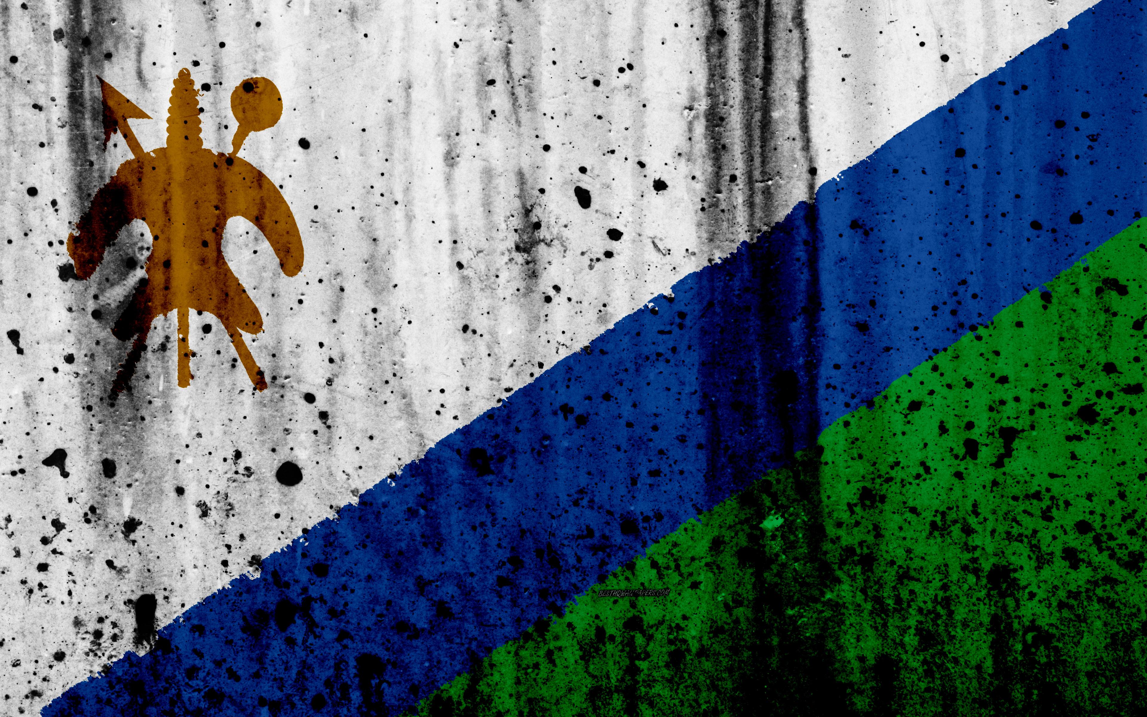 Download wallpaper Lesotho flag, 4k, grunge, flag of Lesotho
