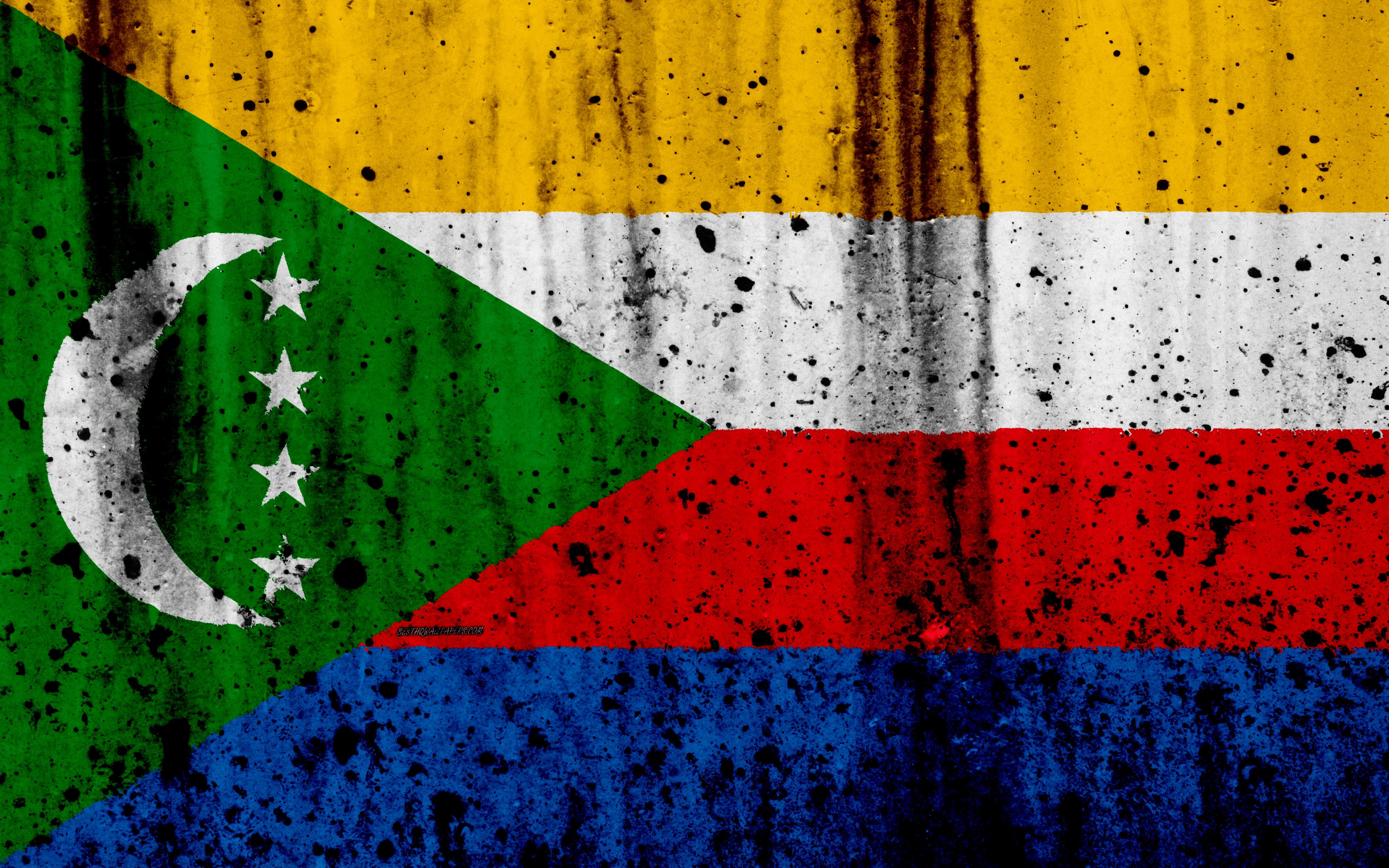 Download wallpaper Comoros flag, 4k, grunge, Comoros of Benin