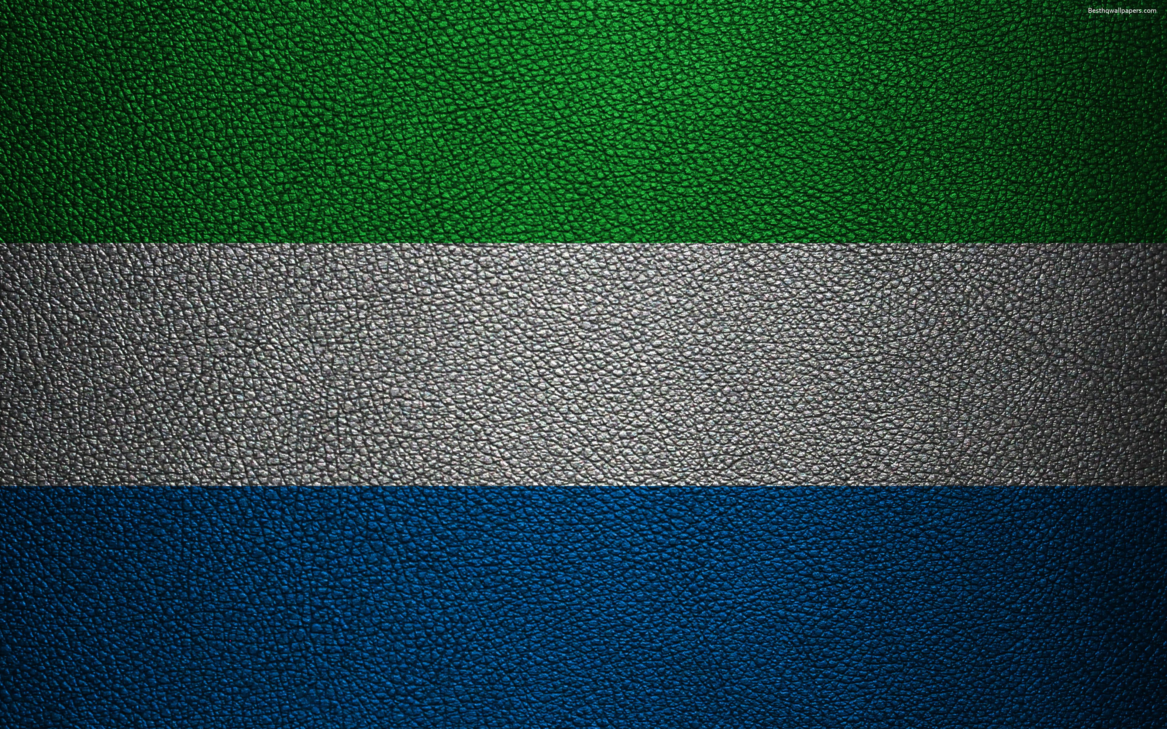 Download wallpaper Flag of Sierra Leone, Africa, 4k, leather