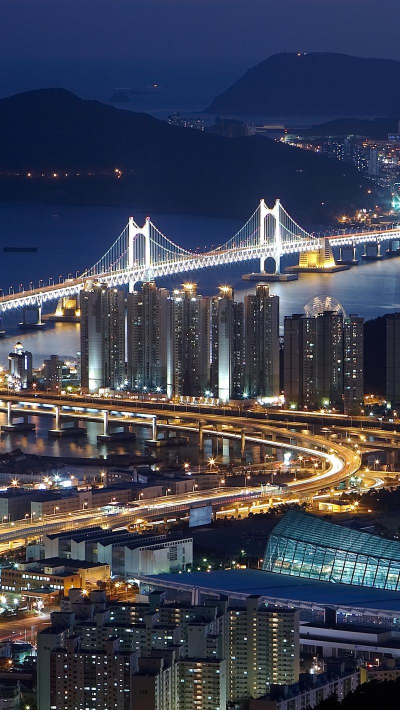 Download wallpaper 800x1420 south korea, busan, top view, night