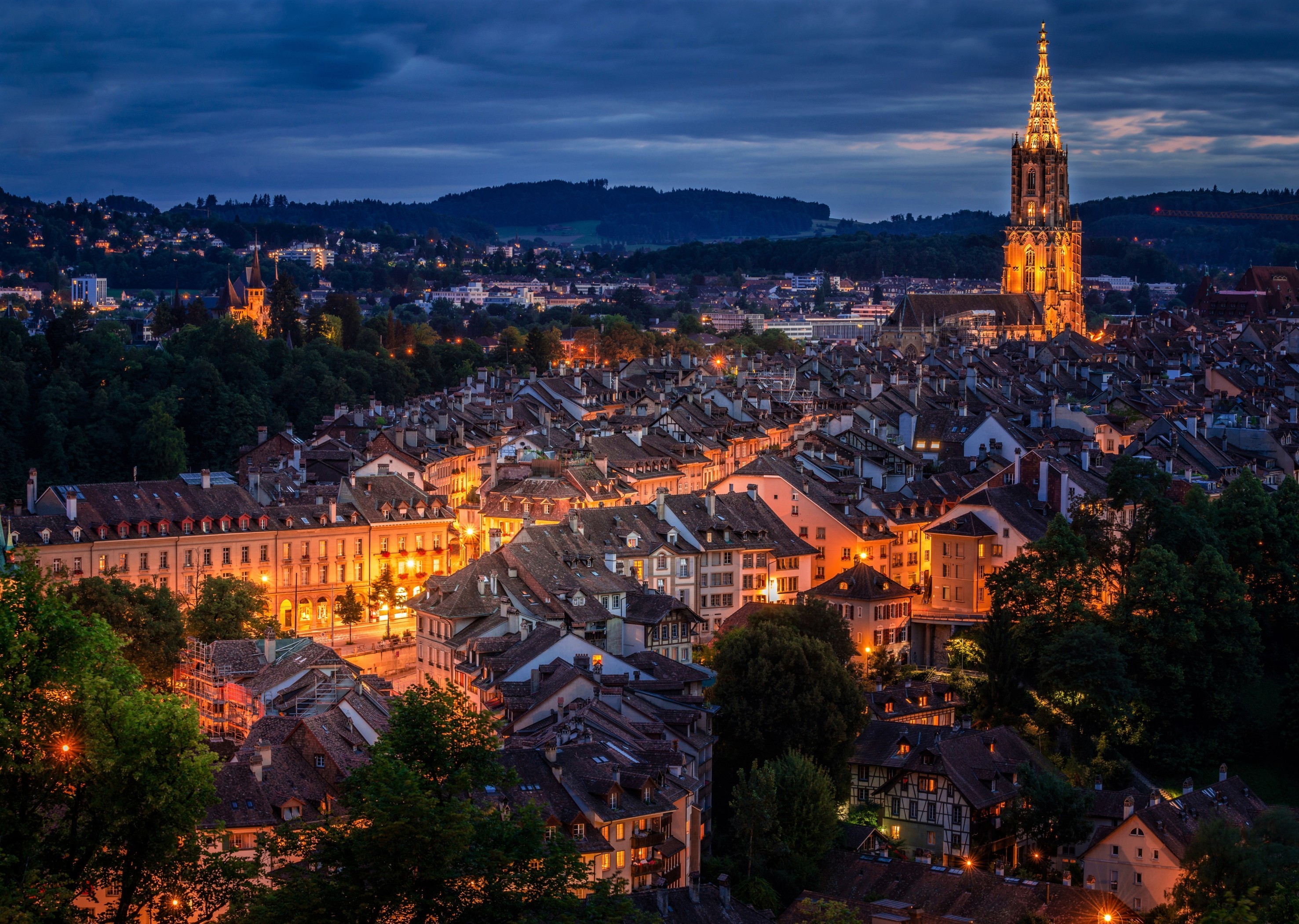 Download 2954x2101 Switzerland Bern, Night, Buildings, Cityscape