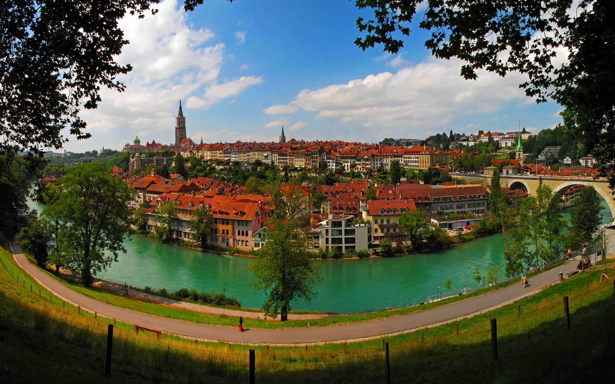 Wallpaper Bern, Switzerland, city, river, houses, road, bridge