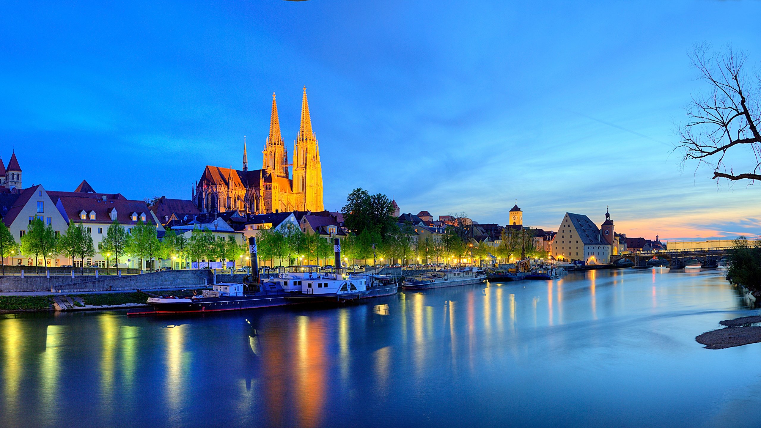 Picture Bavaria Germany Regensburg Night Rivers Cities 2560x1440